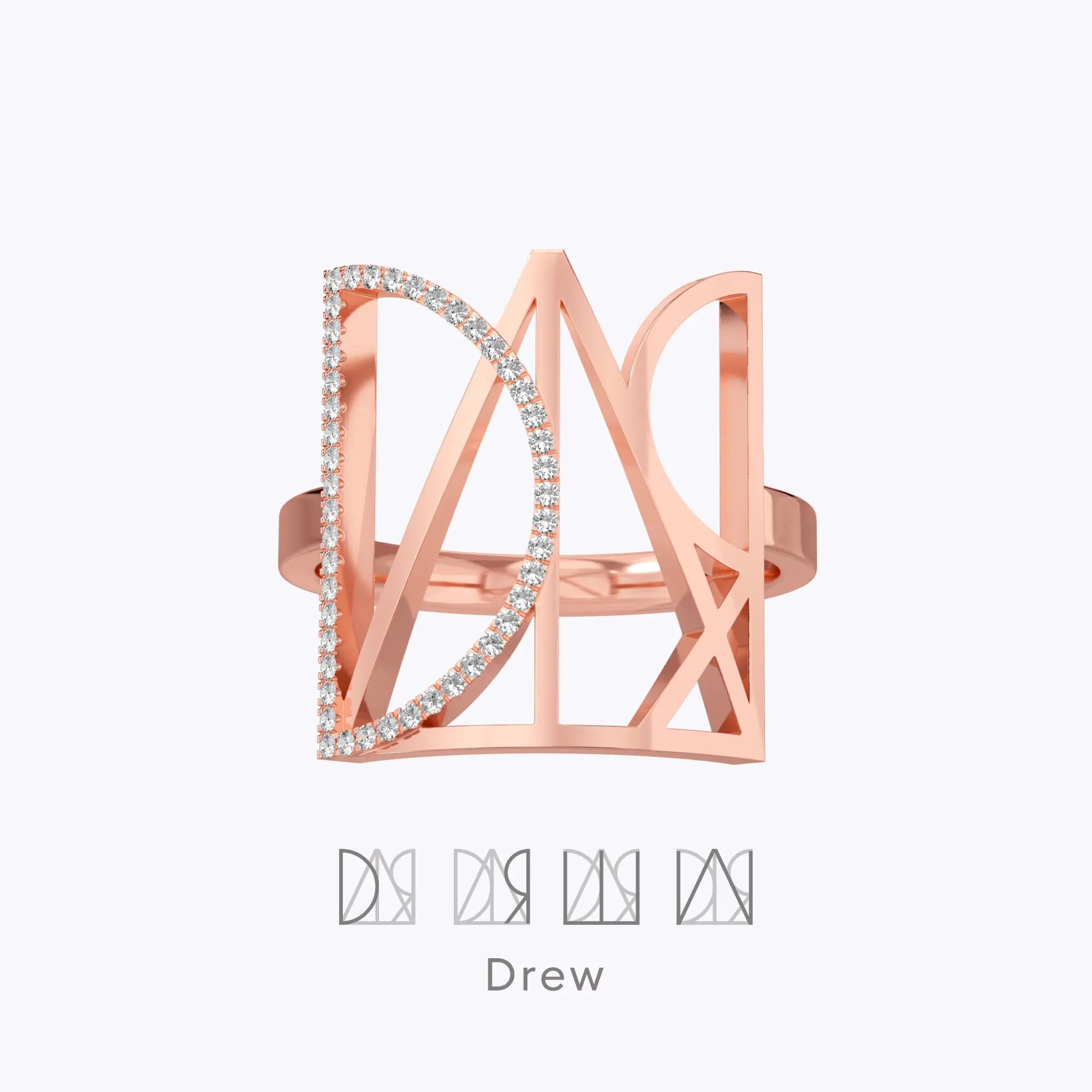 Geo Code Custom Pavé Initial Name Logo Monogram Ring