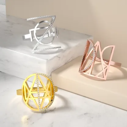 Geo Code Custom Pavé Initial Name Logo Monogram Ring