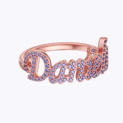Custom Pavé Birthstone Name Ring