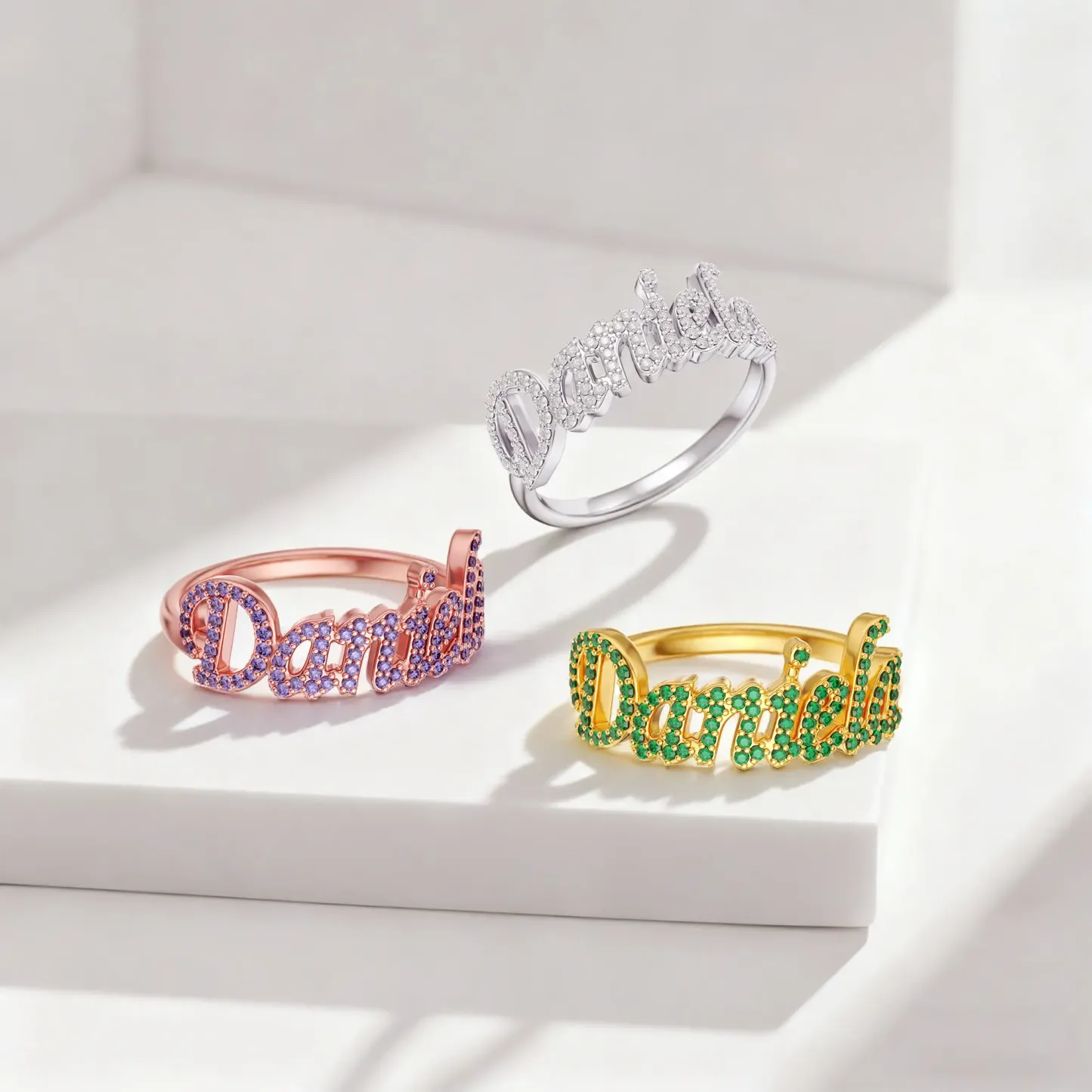 Custom Pavé Birthstone Name Ring