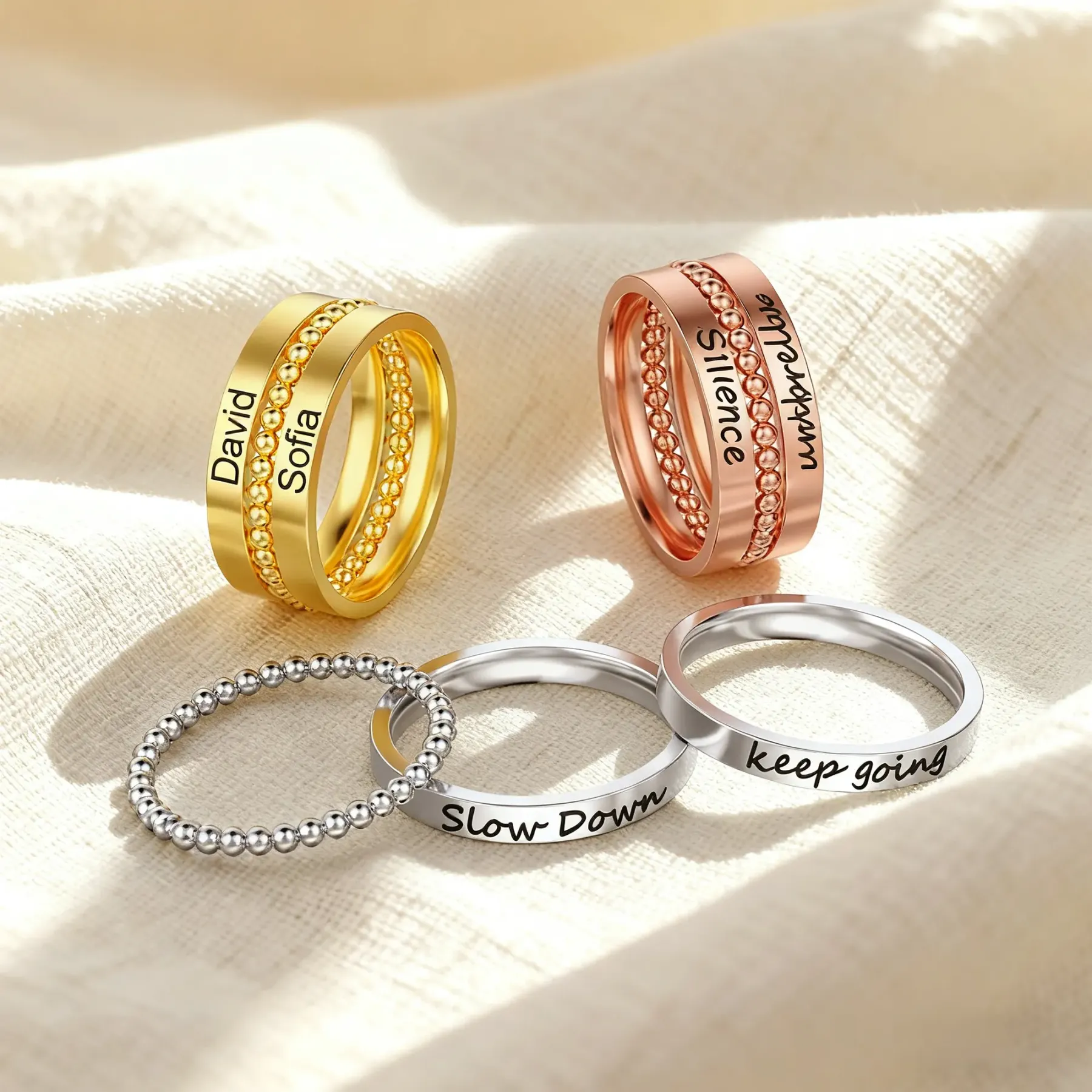 Custom 3 Pcs Name Ring Set