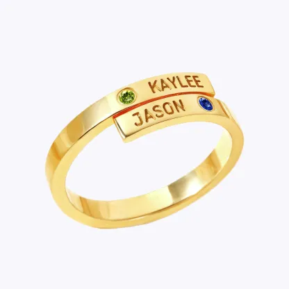 Custom Double Name with Round Birthstone Rings