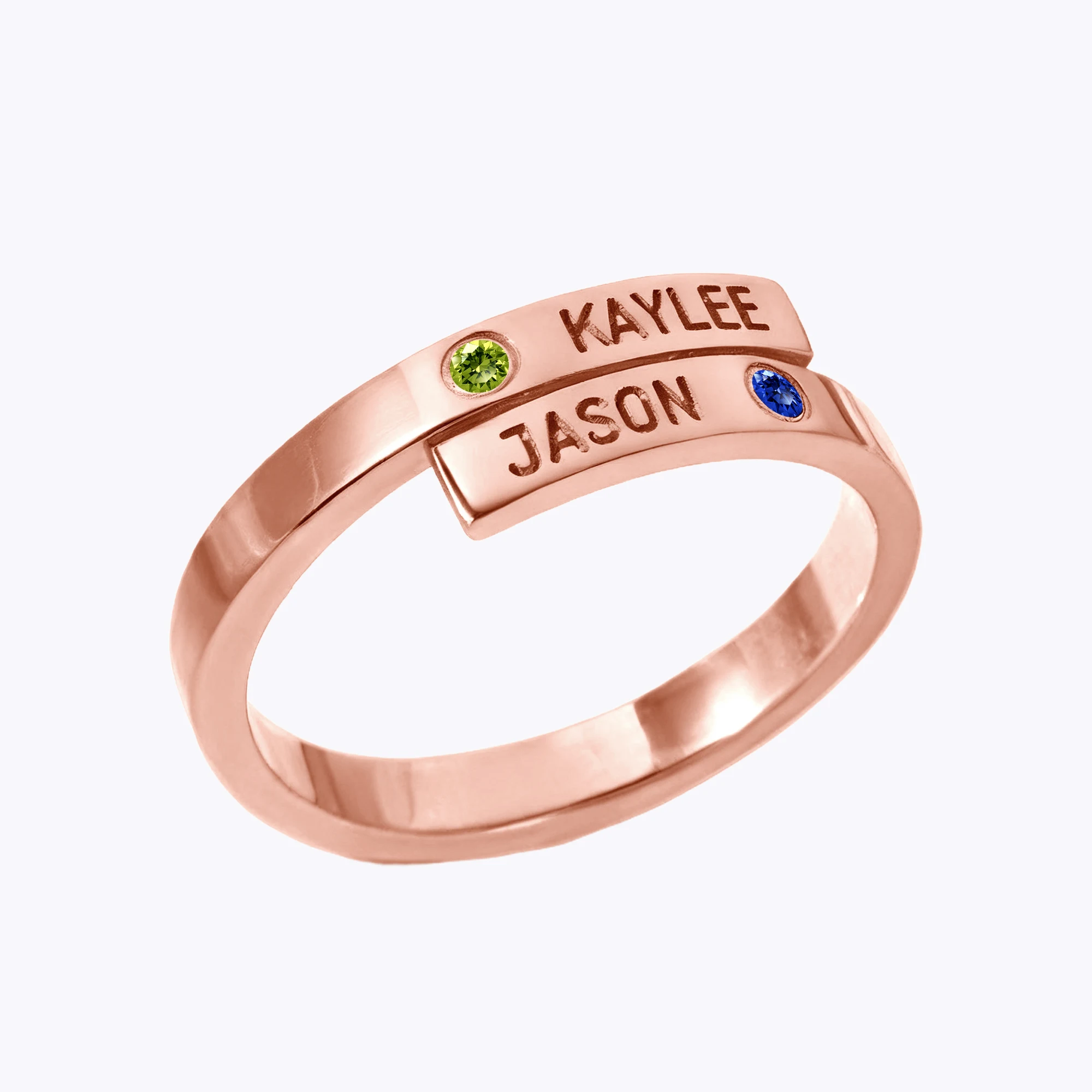 Custom Double Name with Round Birthstone Rings