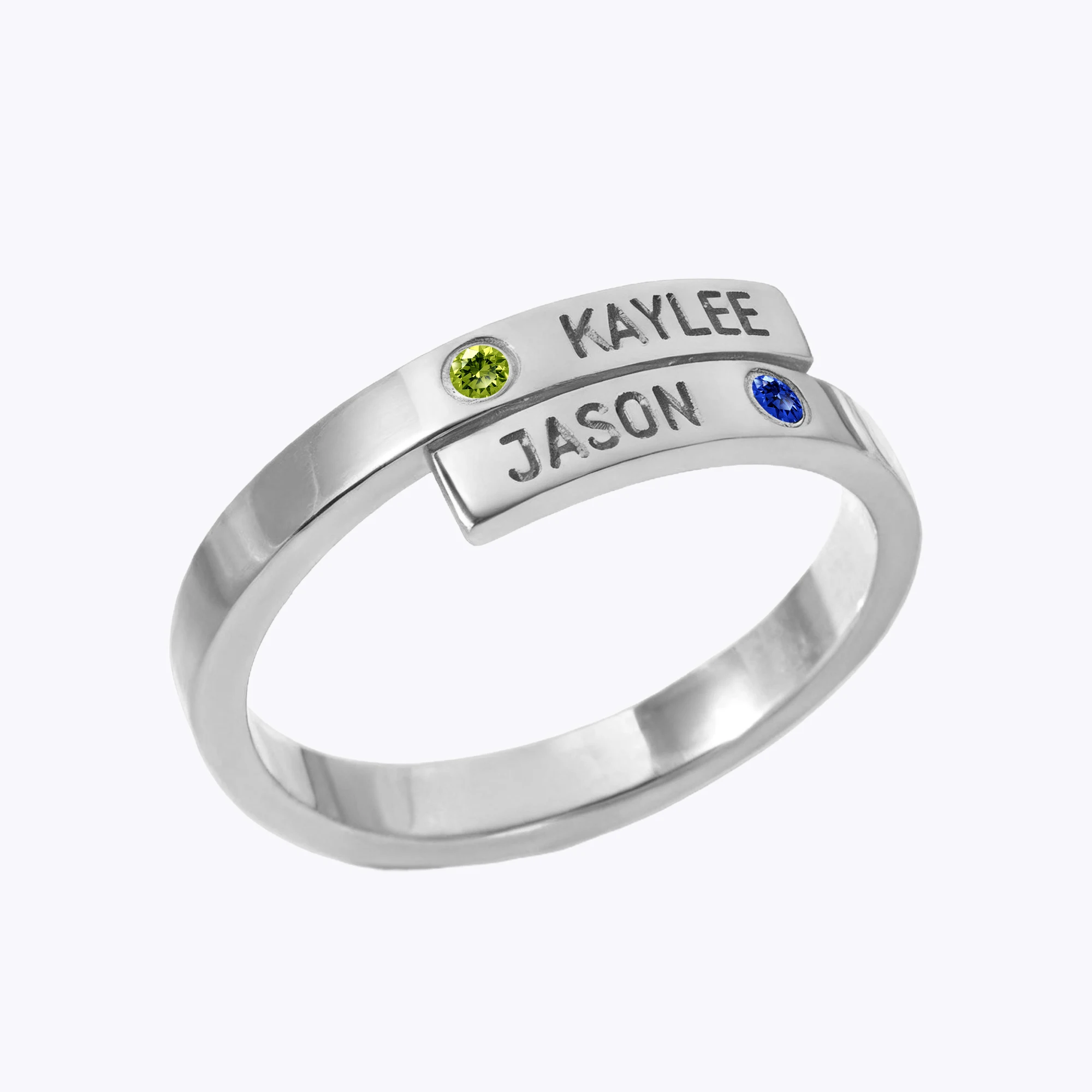 Custom Double Name with Round Birthstone Rings