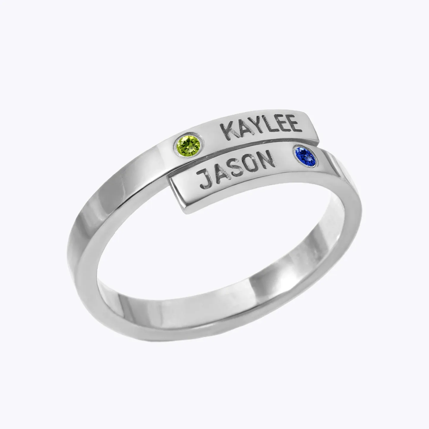 Custom Double Name with Round Birthstone Rings