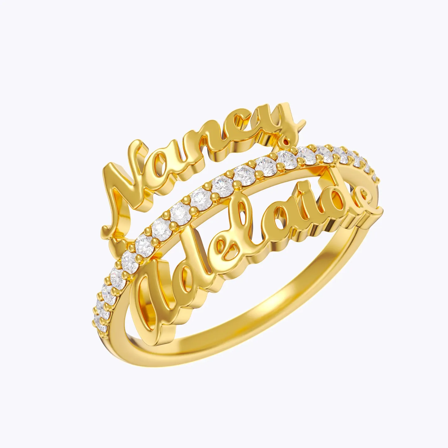 Custom Double Names Ring with Pavé Birthstone Accents