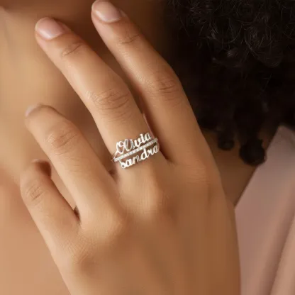 Custom Double Names Ring with Pavé Birthstone Accents