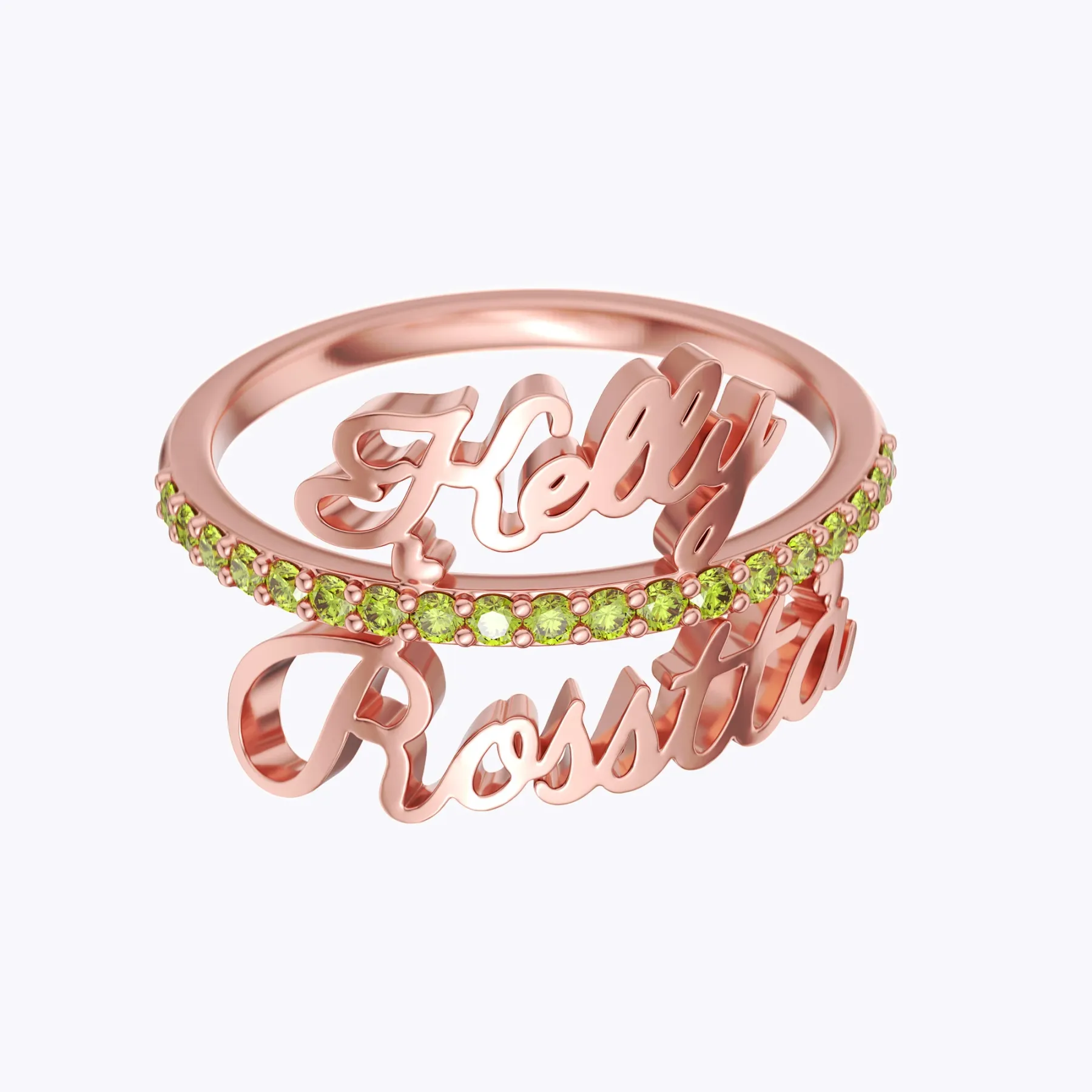 Custom Double Names Ring with Pavé Birthstone Accents
