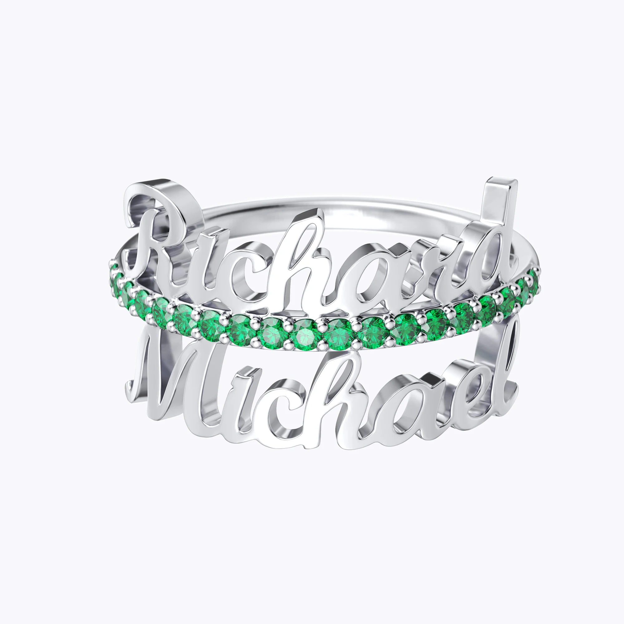 Custom Double Names Ring with Pavé Birthstone Accents