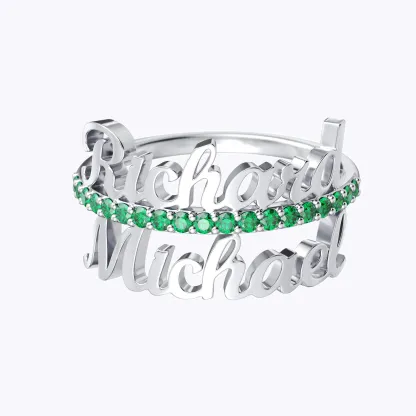 Custom Double Names Ring with Pavé Birthstone Accents