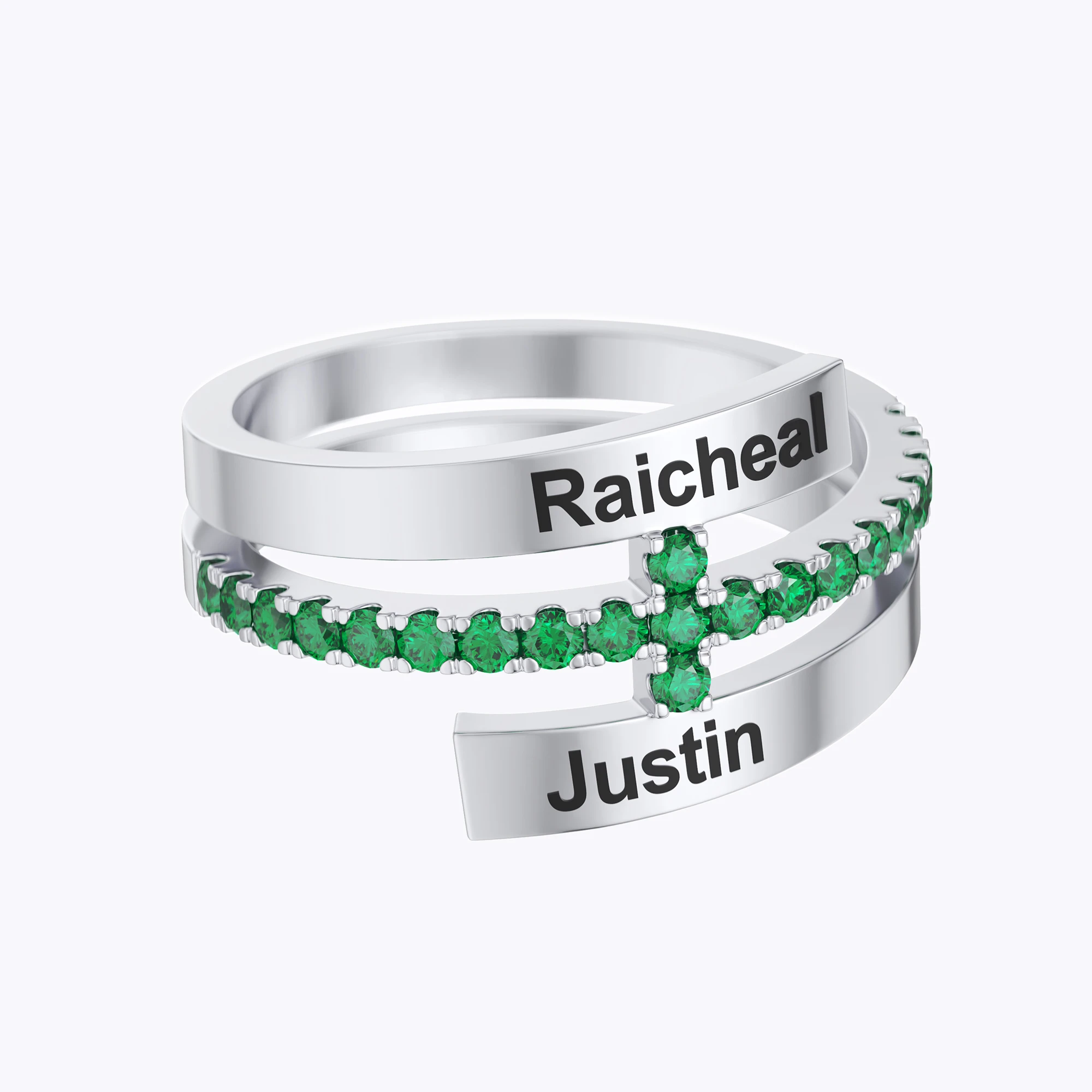 Custom Double Names Open Ring with Pavé Birthstones Accents