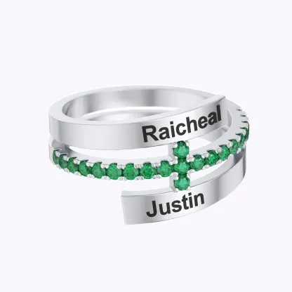 Custom Double Names Open Ring with Pavé Birthstones Accents