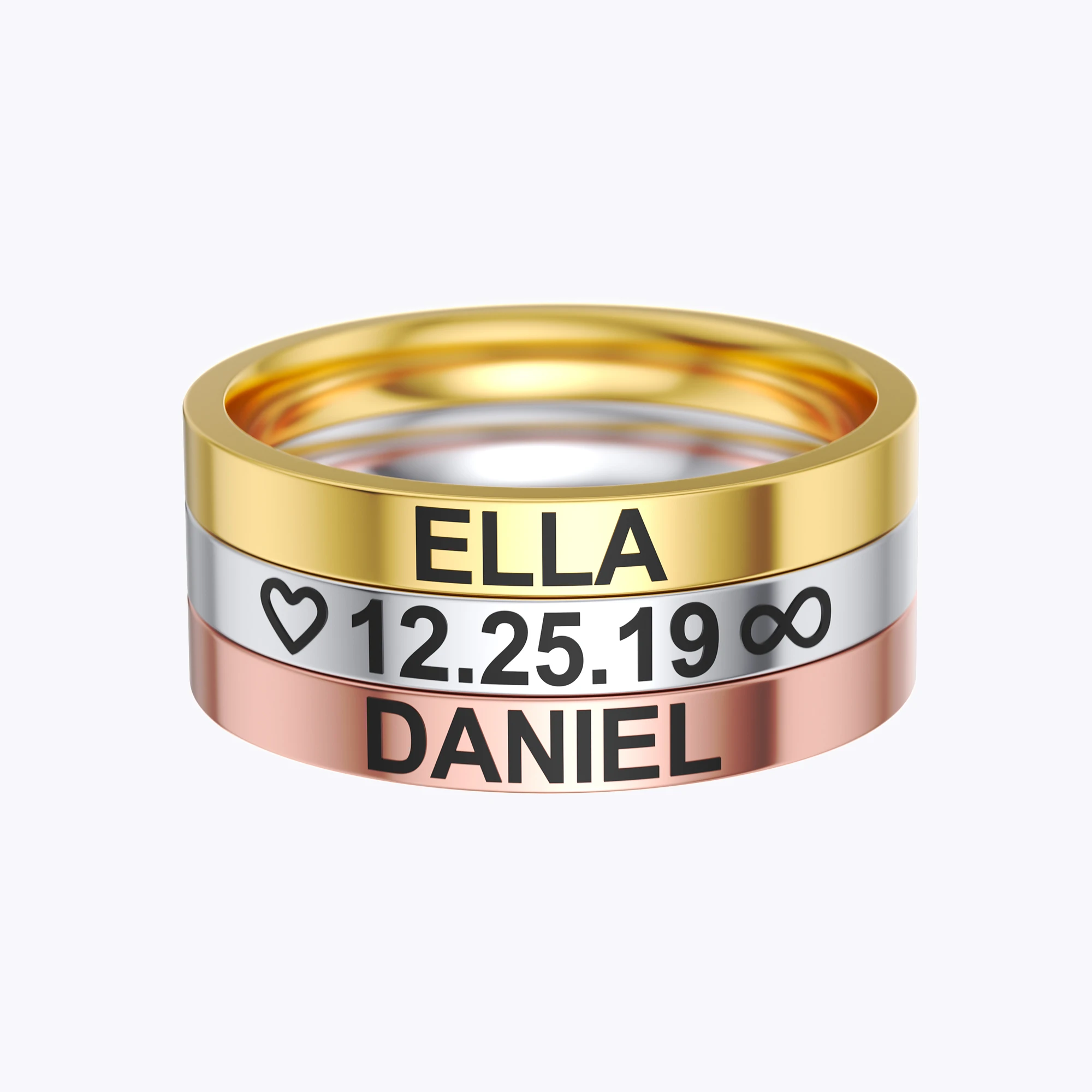 Personalized Stackable Triple-Color Ring Set