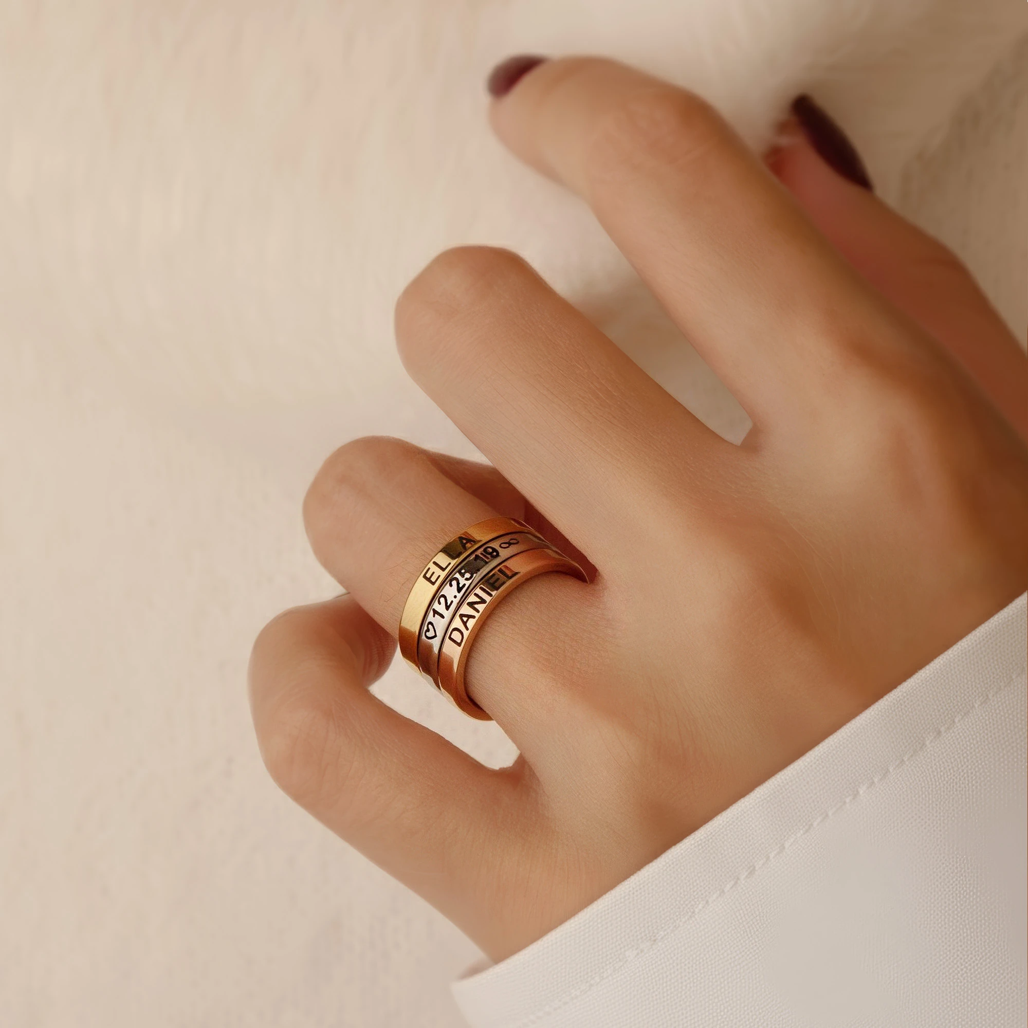 Personalized Stackable Triple-Color Ring Set
