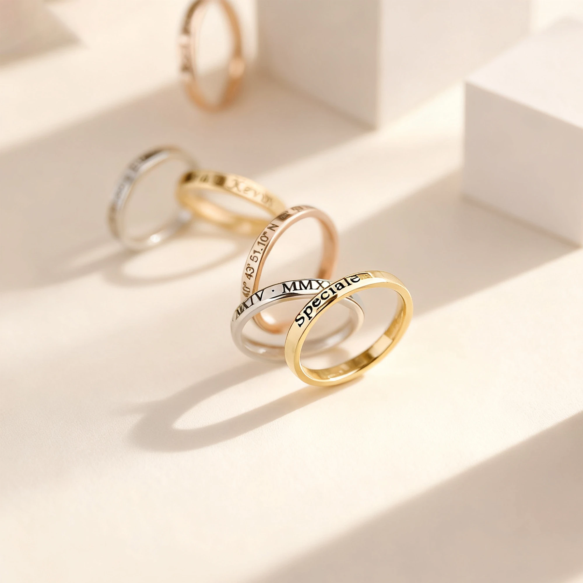 Personalized Stackable Triple-Color Ring Set