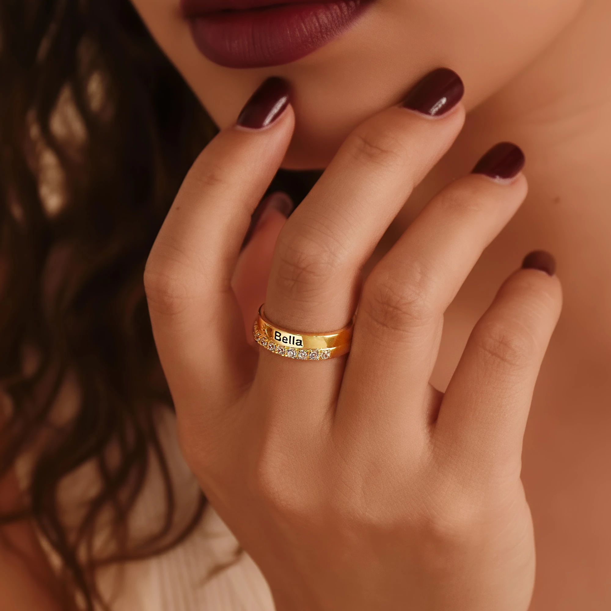 Custom Name Ring with Pavé Accents