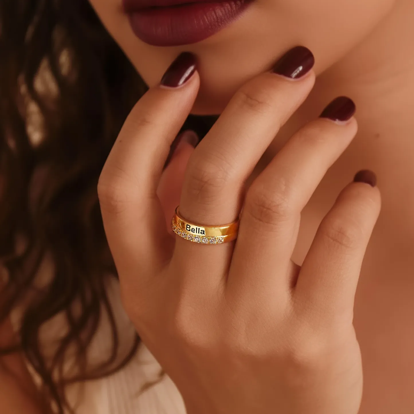 Custom Name Ring with Pavé Accents