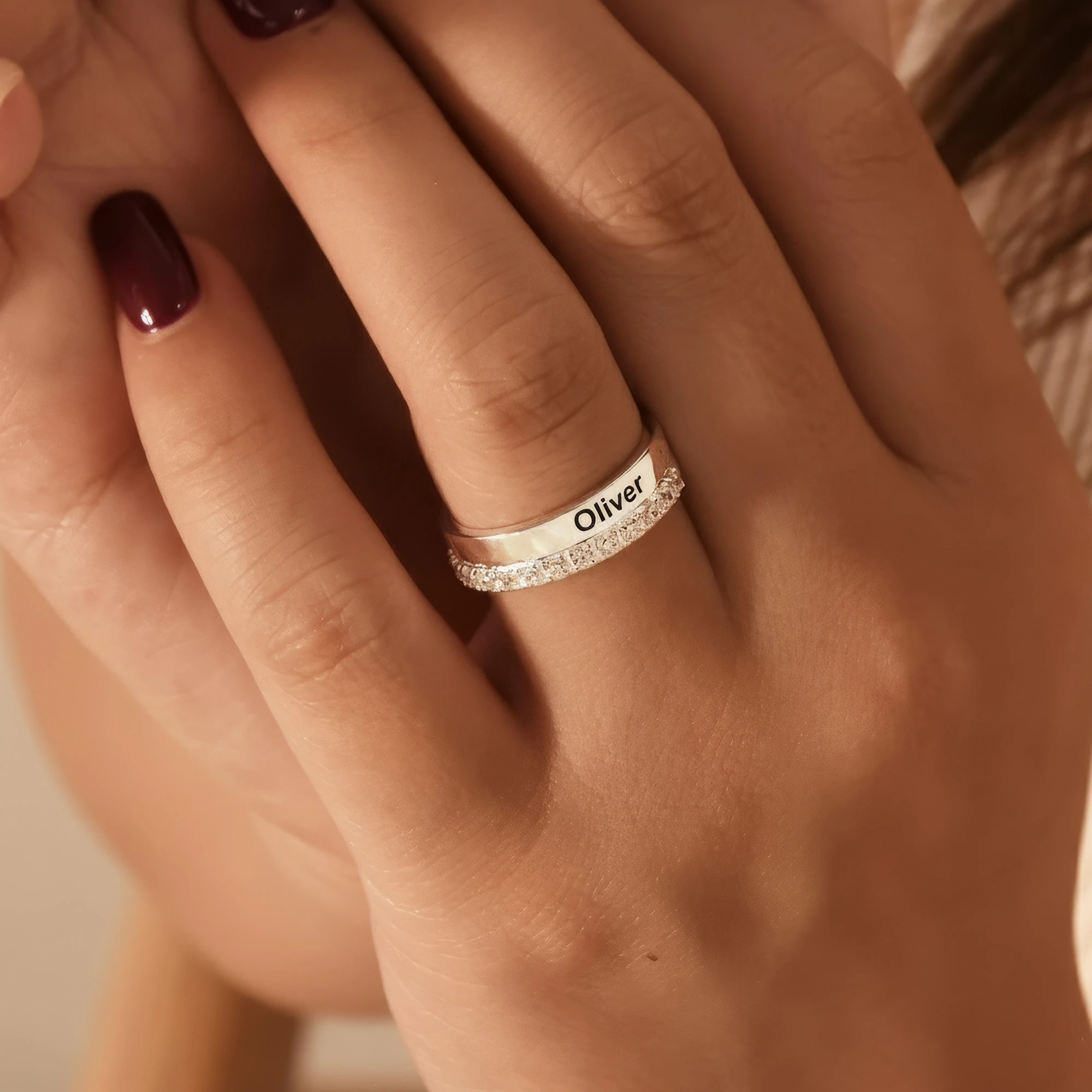 Custom Name Ring with Pavé Accents