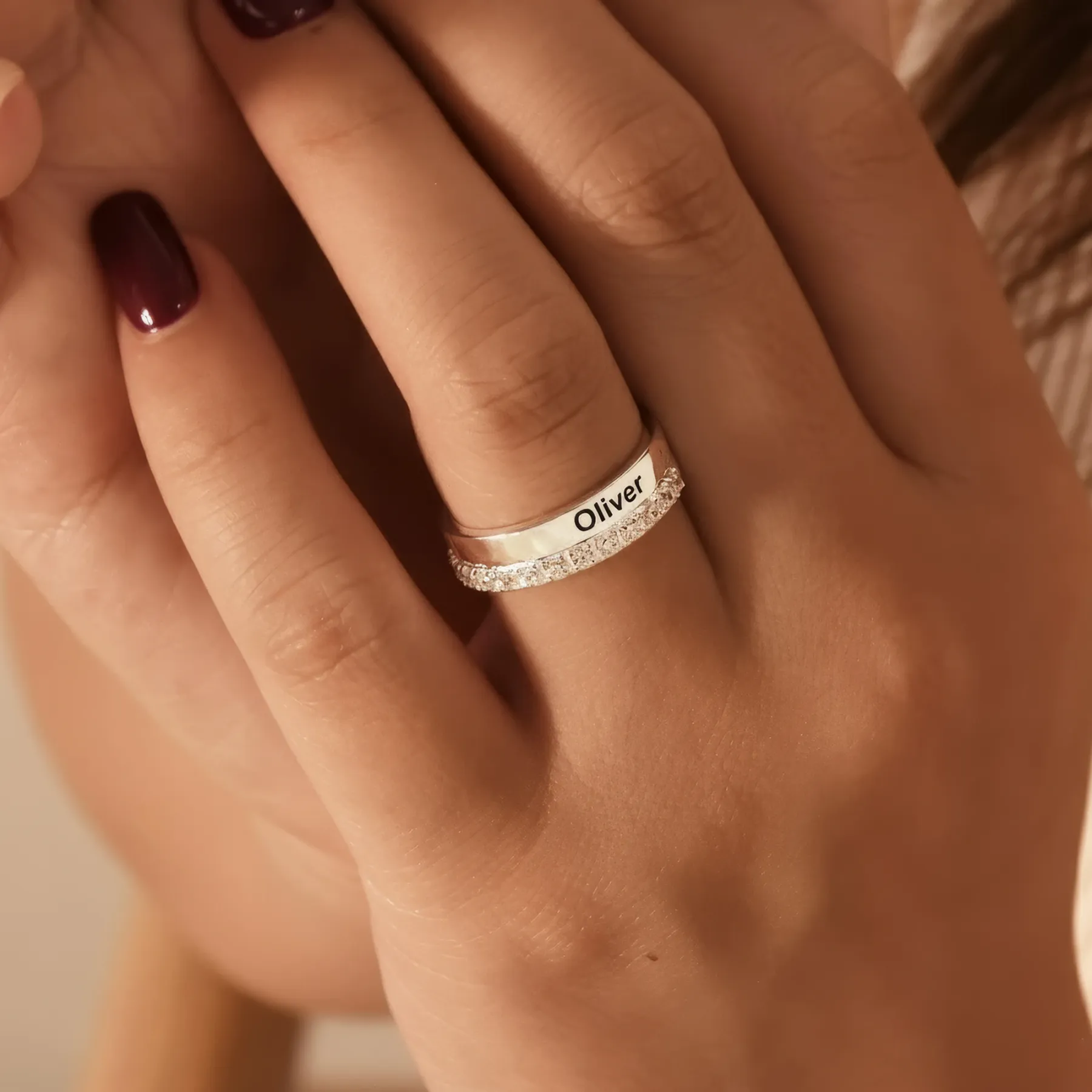 Custom Name Ring with Pavé Accents