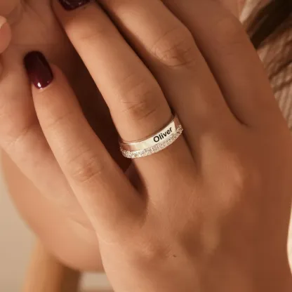 Custom Name Ring with Pavé Accents