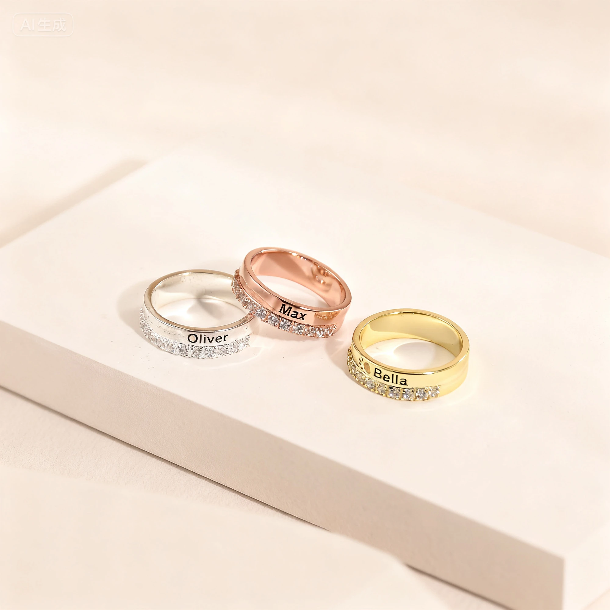 Custom Name Ring with Pavé Accents