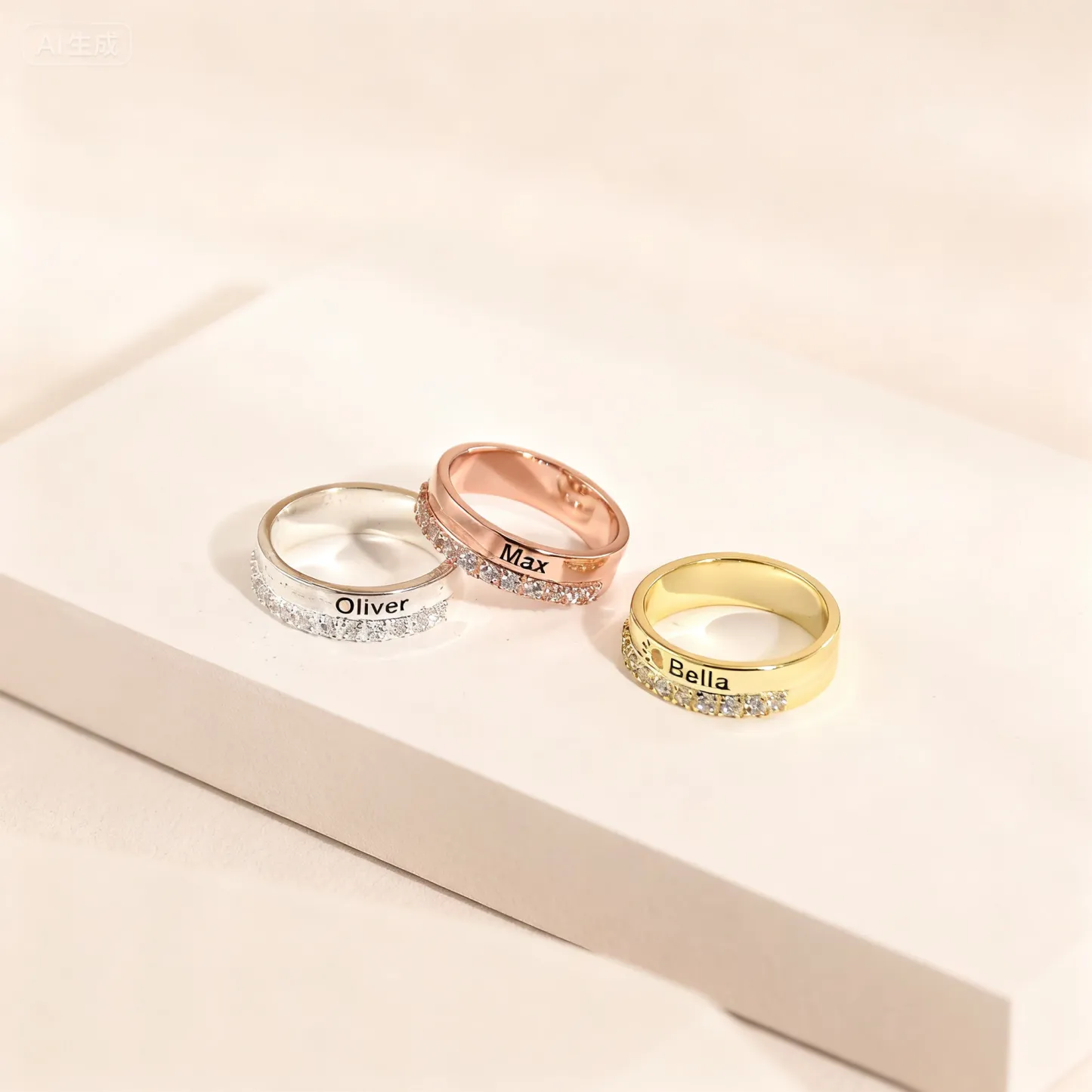 Custom Name Ring with Pavé Accents