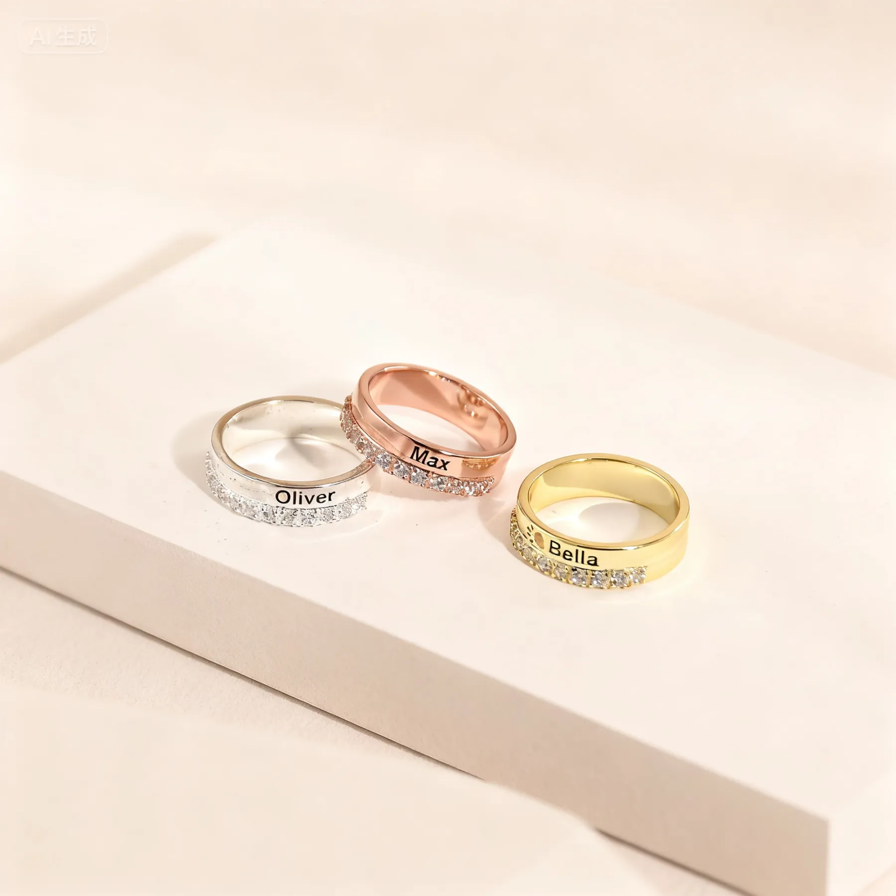 Custom Name Ring with Pavé Accents