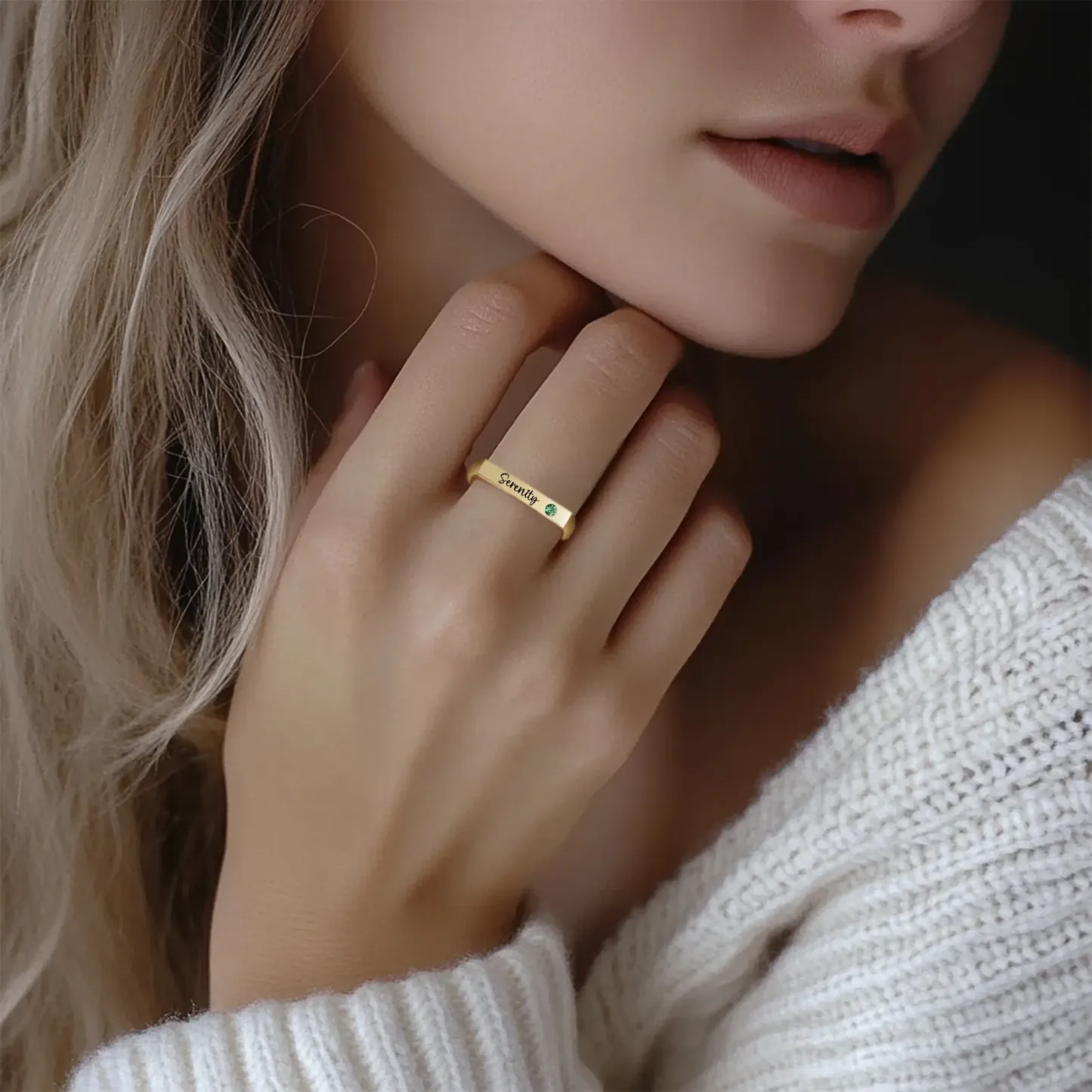 Custom Name Ring with Round Birthstone