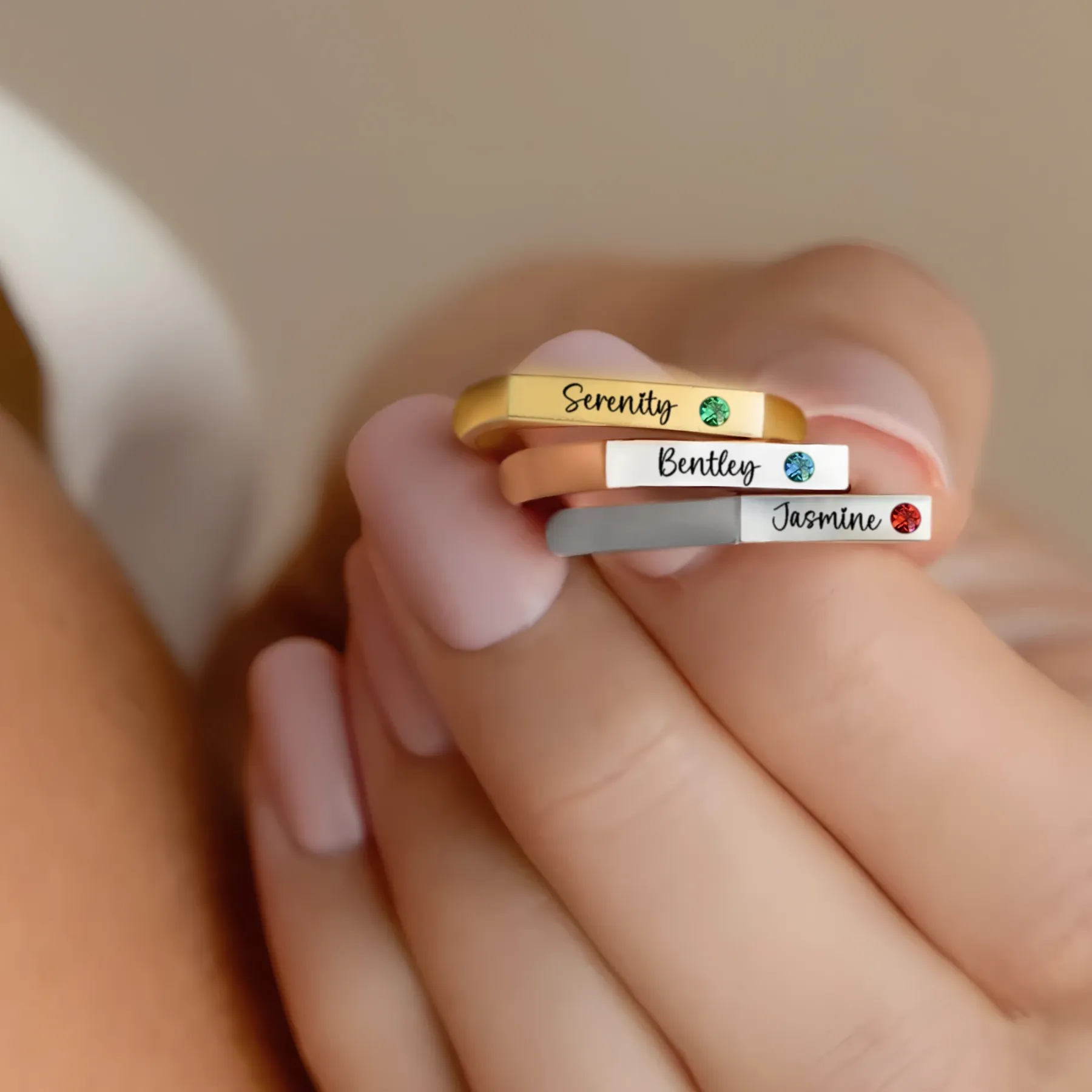 Custom Name Ring with Round Birthstone
