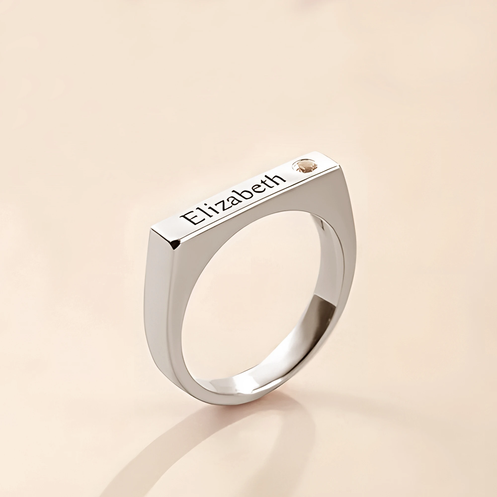 Custom Name Ring with Round Birthstone