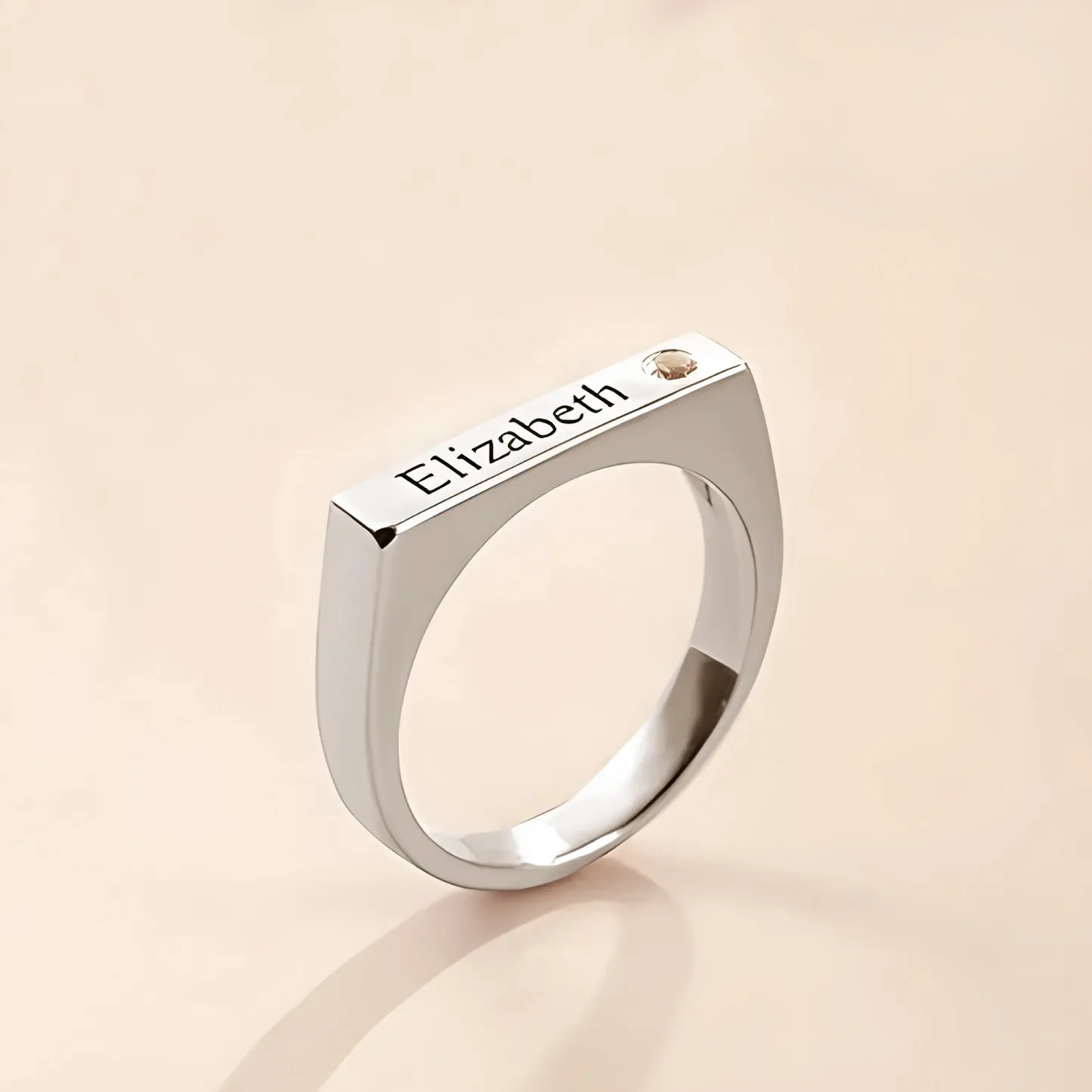 Custom Name Ring with Round Birthstone