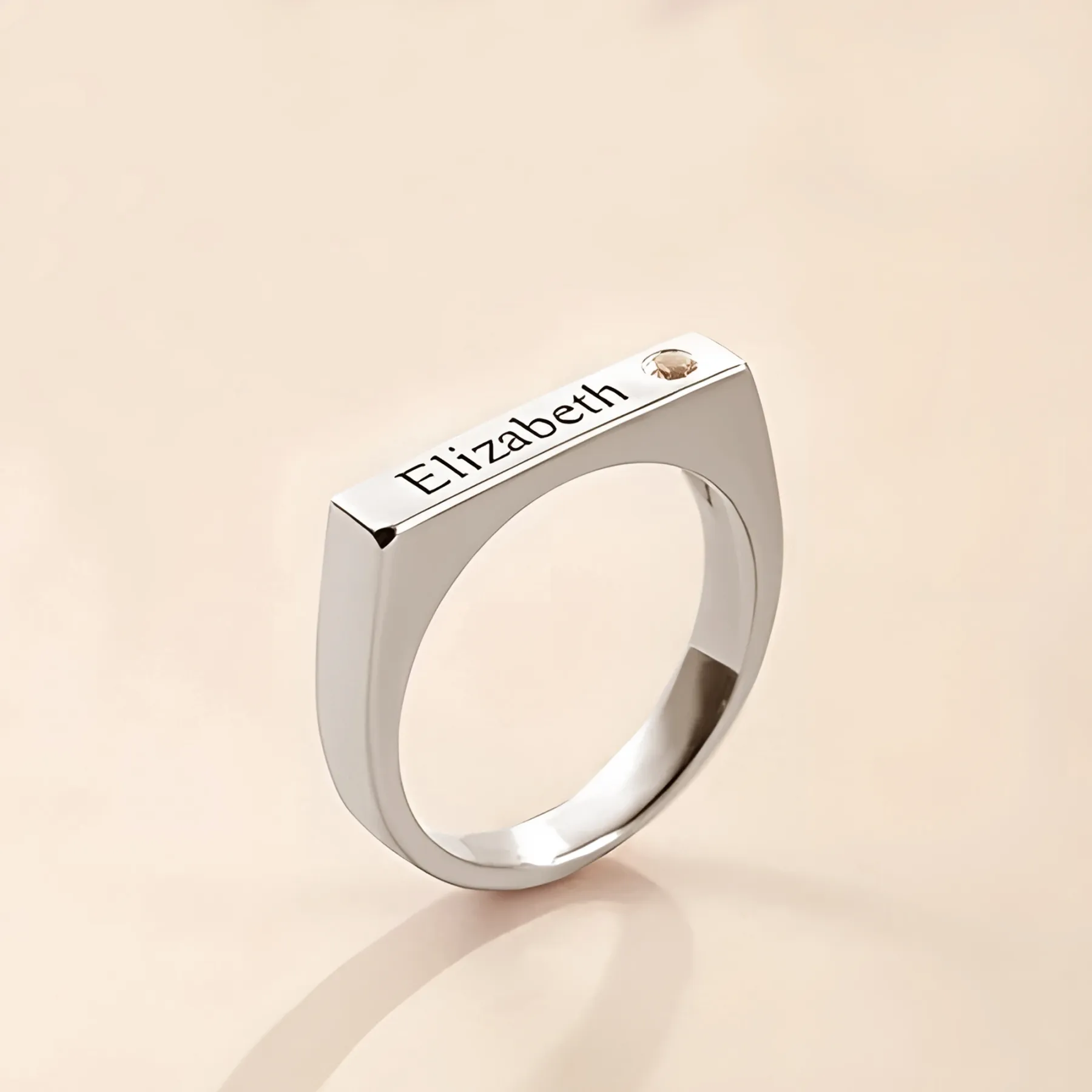Custom Name Ring with Round Birthstone