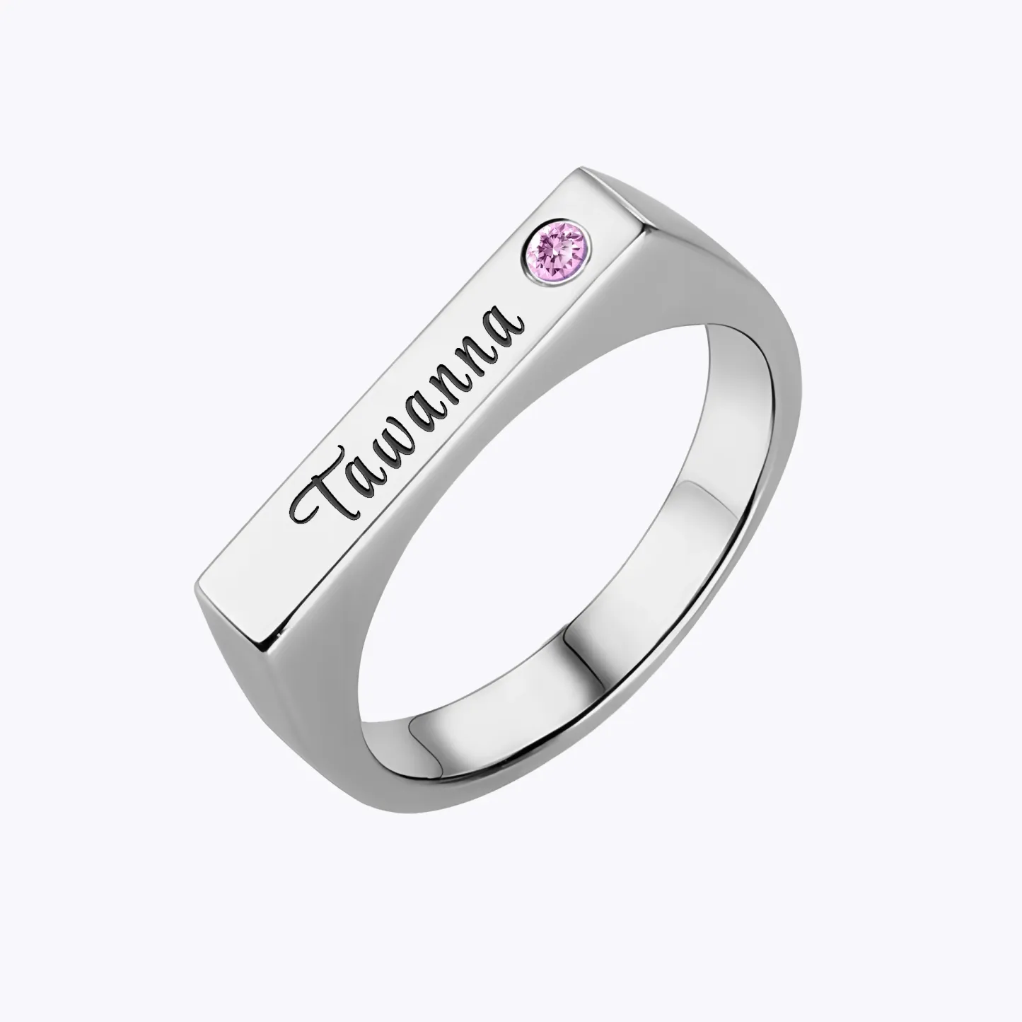 Custom Name Ring with Round Birthstone