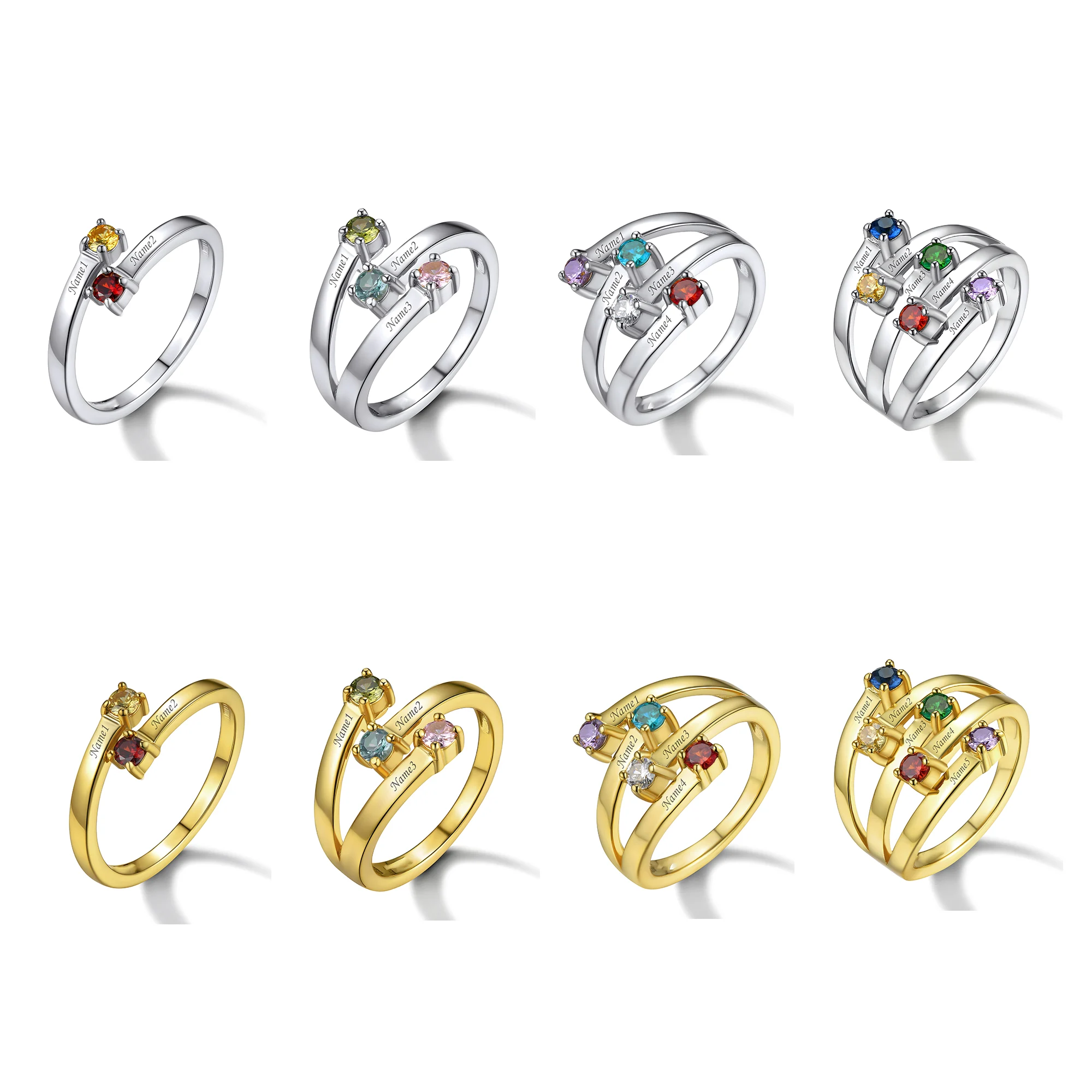 Personalized 1-8 Round Birthstone Name Ring