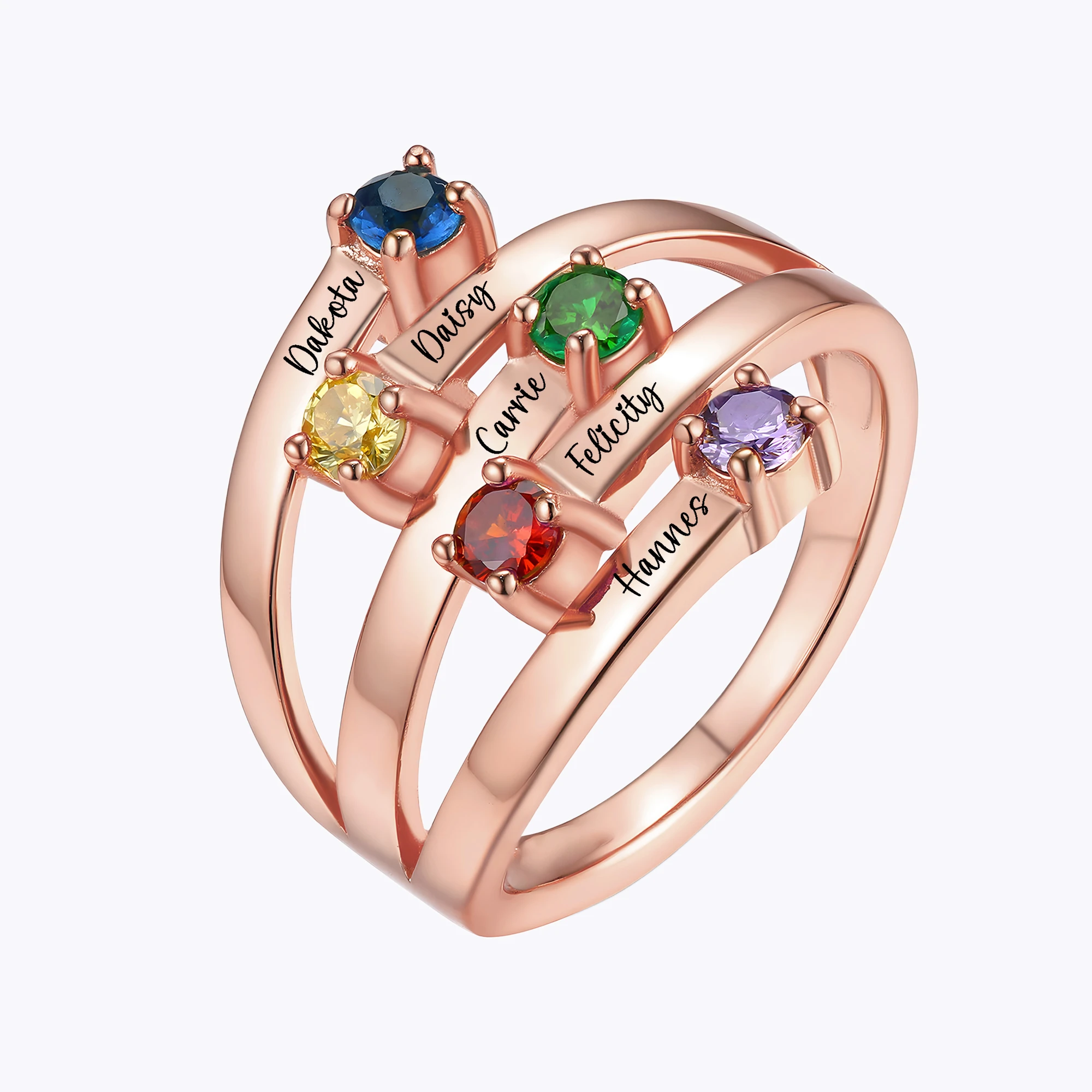 Personalized 1-8 Round Birthstone Name Ring