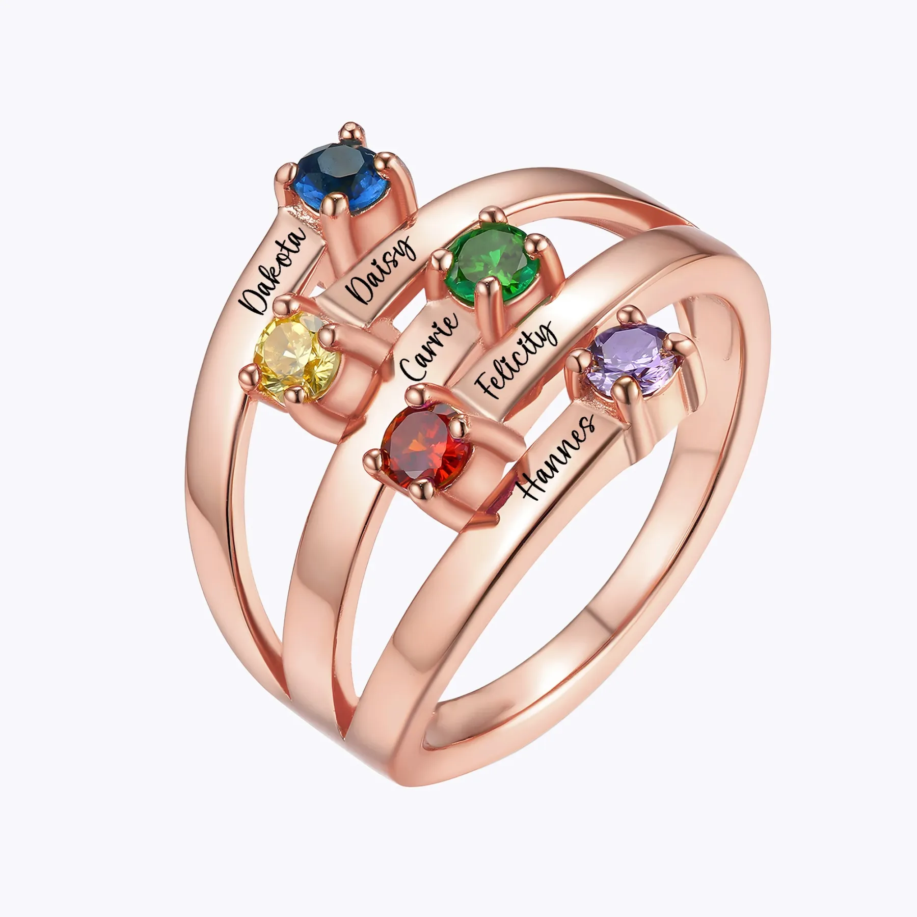 Personalized 1-8 Round Birthstone Name Ring