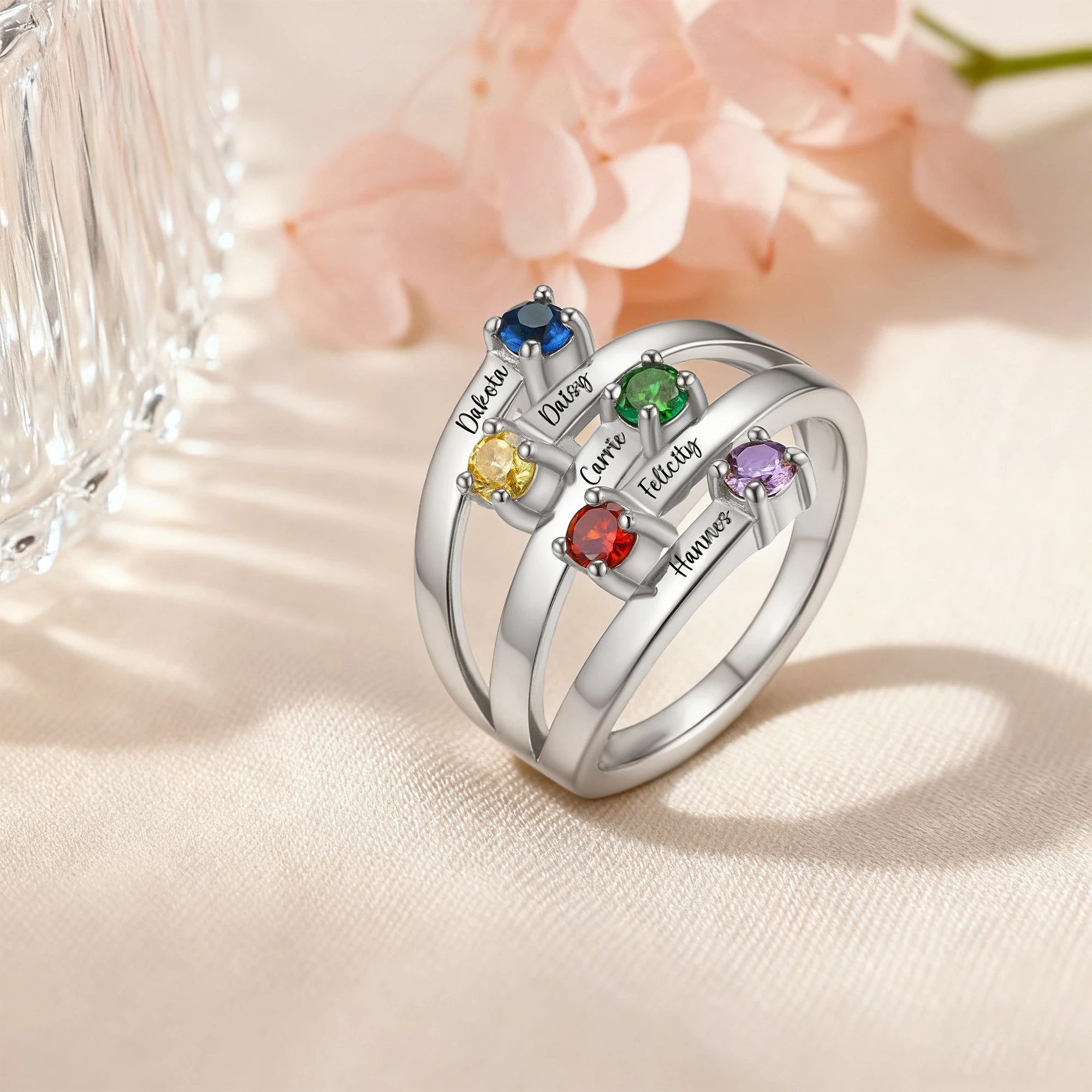 Personalized 1-8 Round Birthstone Name Ring