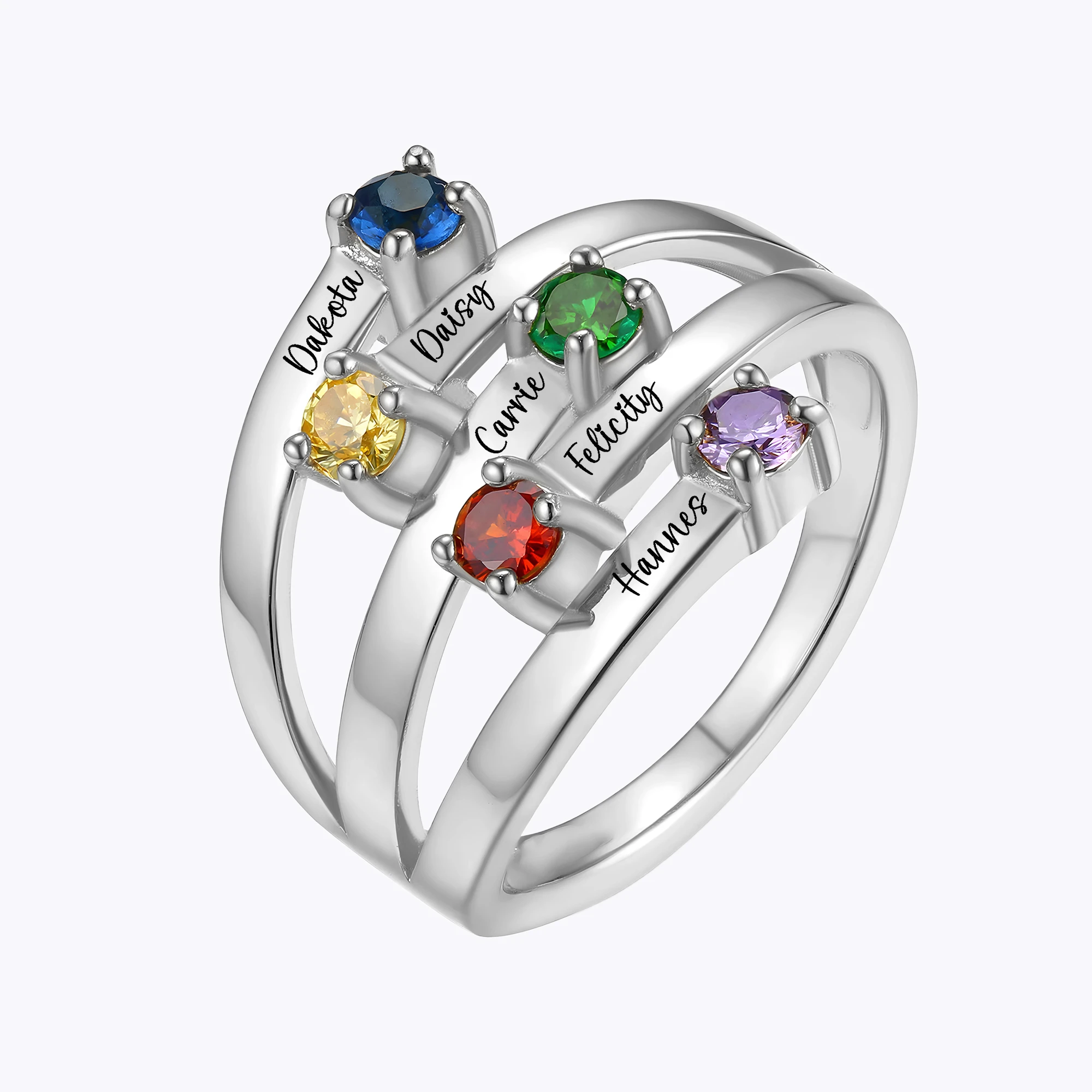 Personalized 1-8 Round Birthstone Name Ring