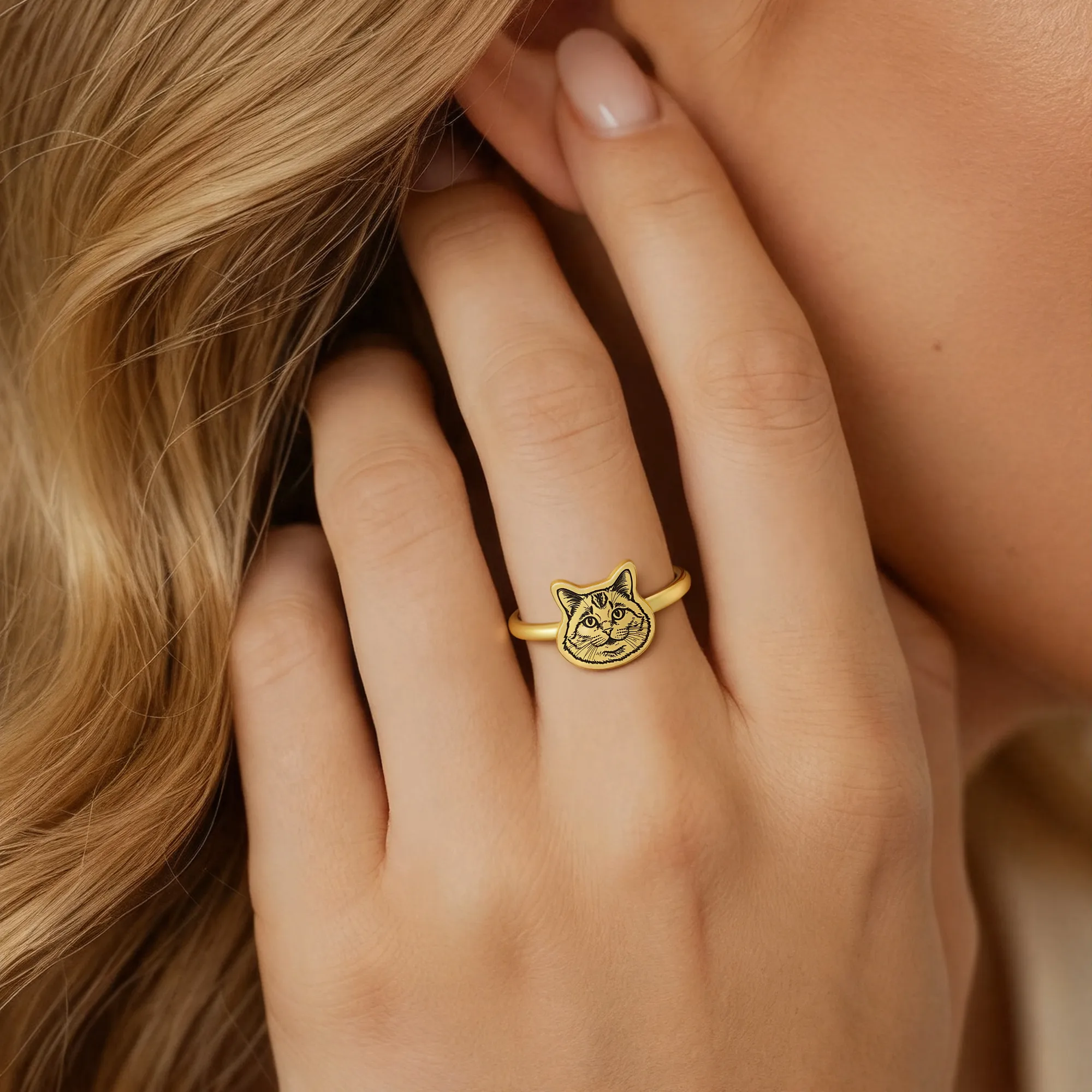 Custom Engraved Cat Dog Face Photo Ring