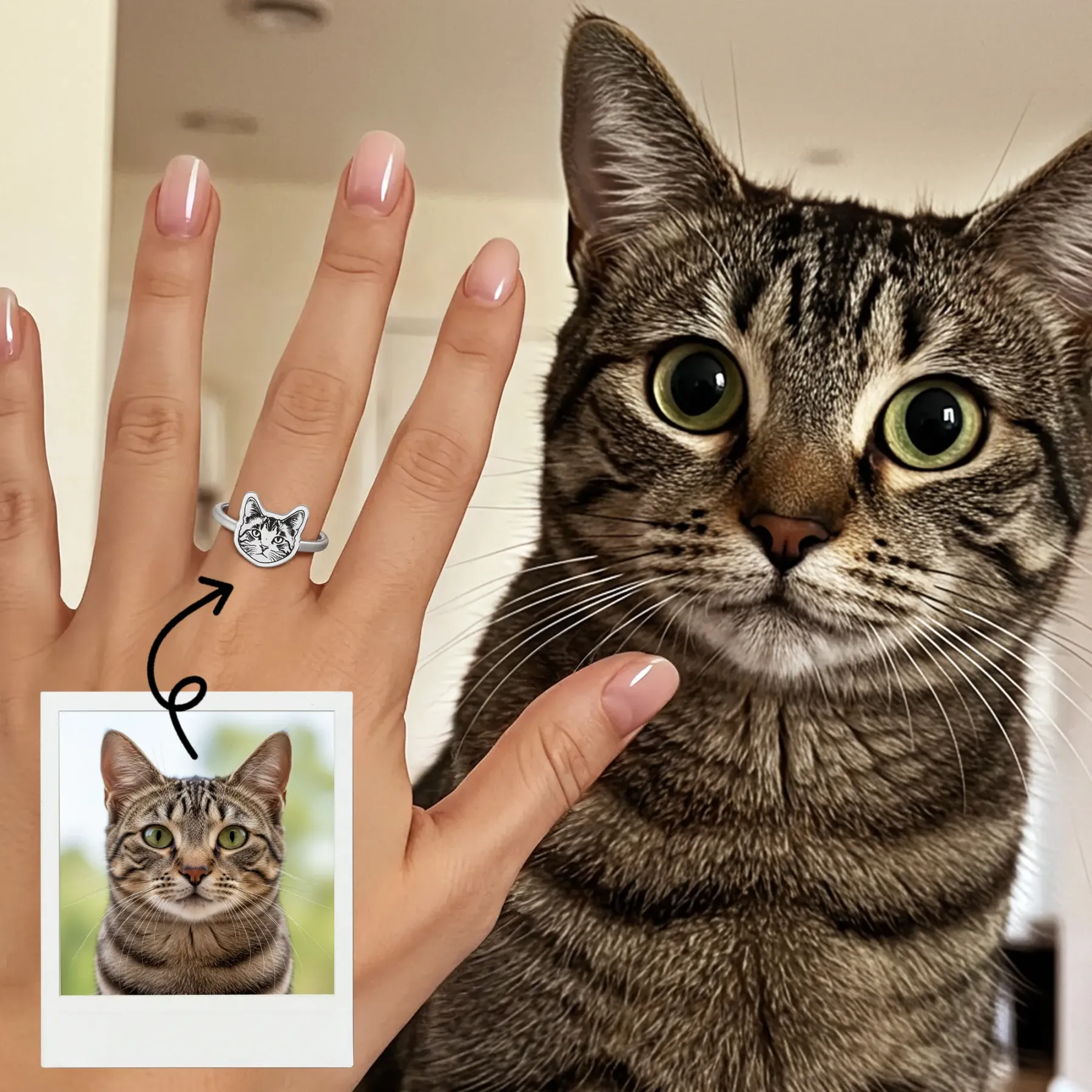 Custom Engraved Cat Dog Face Photo Ring