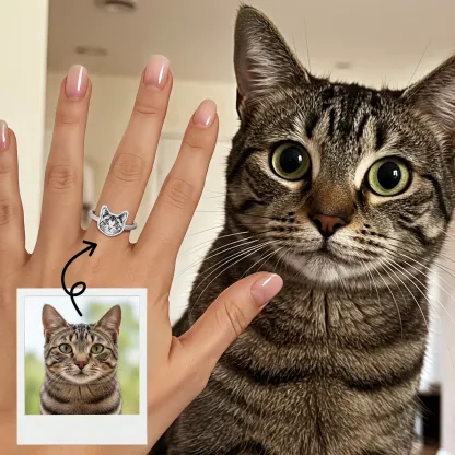 Custom Engraved Cat Dog Face Photo Ring