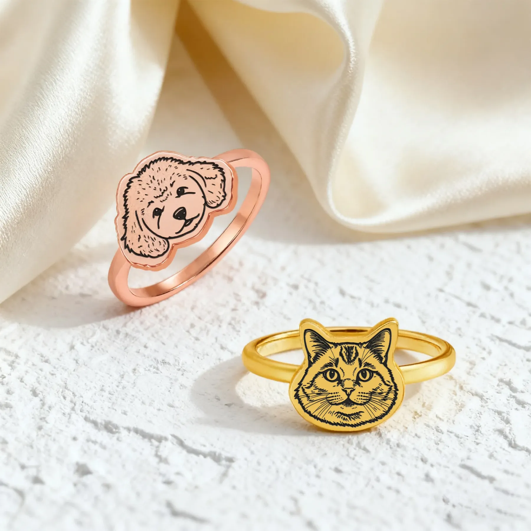 Custom Engraved Cat Dog Face Photo Ring
