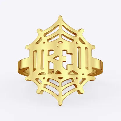 Personalized Halloween Spider Gothic Name Necklace and Cobweb Name Ring Set