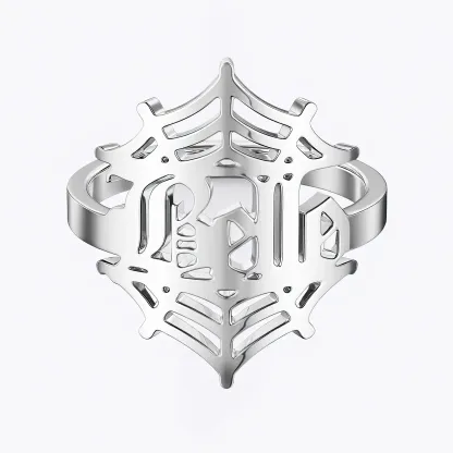 Personalized Halloween Spider Gothic Name Necklace and Cobweb Name Ring Set