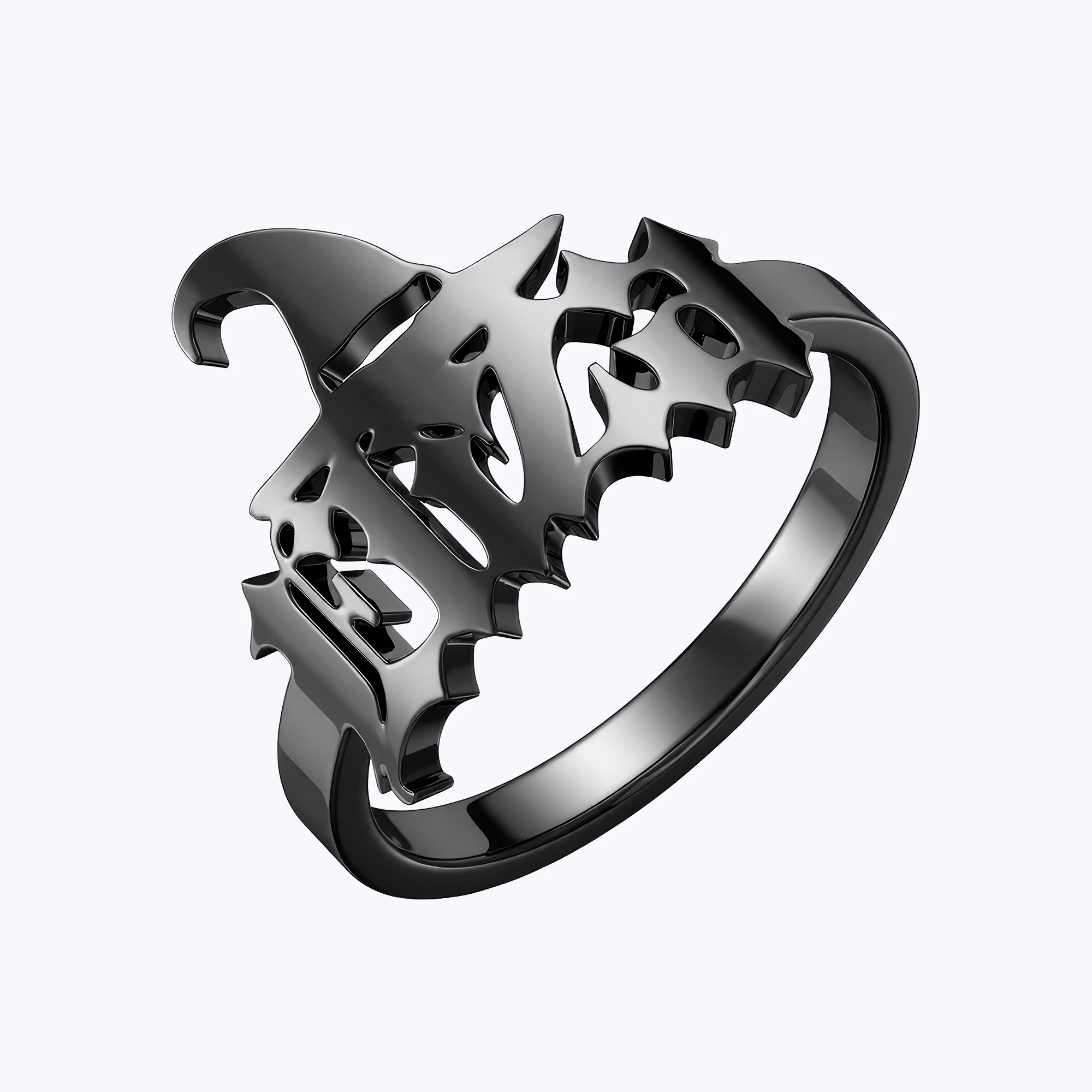 Personalized Halloween Witch Hat Gothic Name Ring
