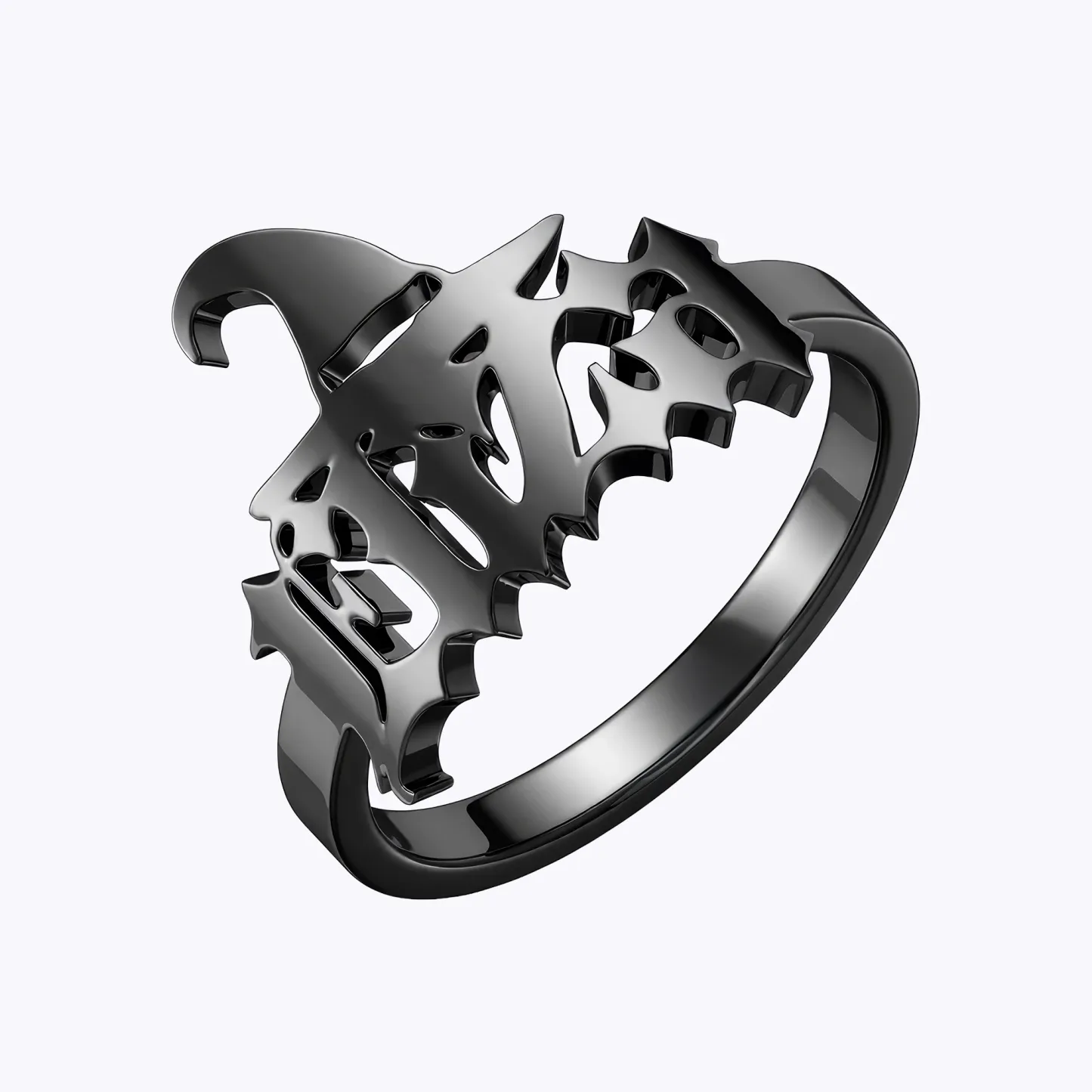 Personalized Halloween House Gothic Name Necklace and Witch Hat Name Ring Set