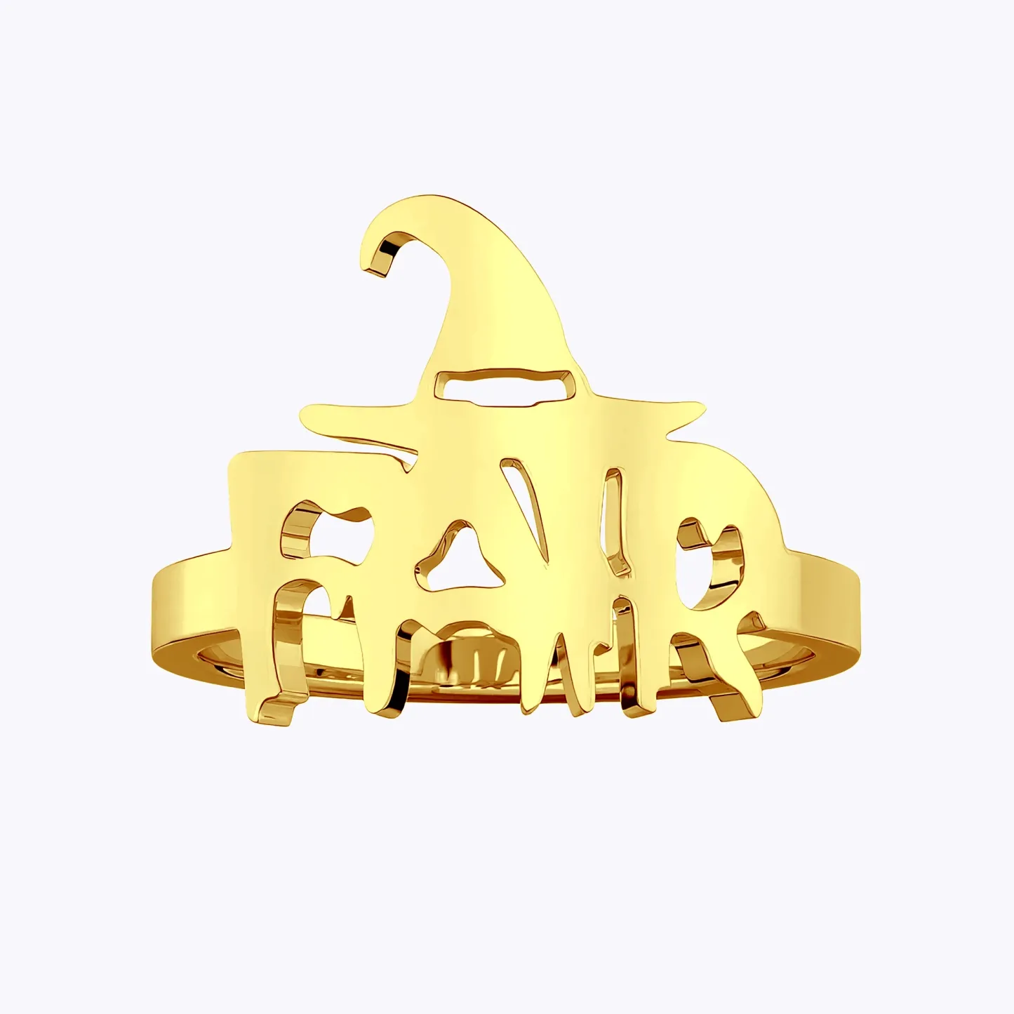 Personalized Halloween House Gothic Name Necklace and Witch Hat Name Ring Set