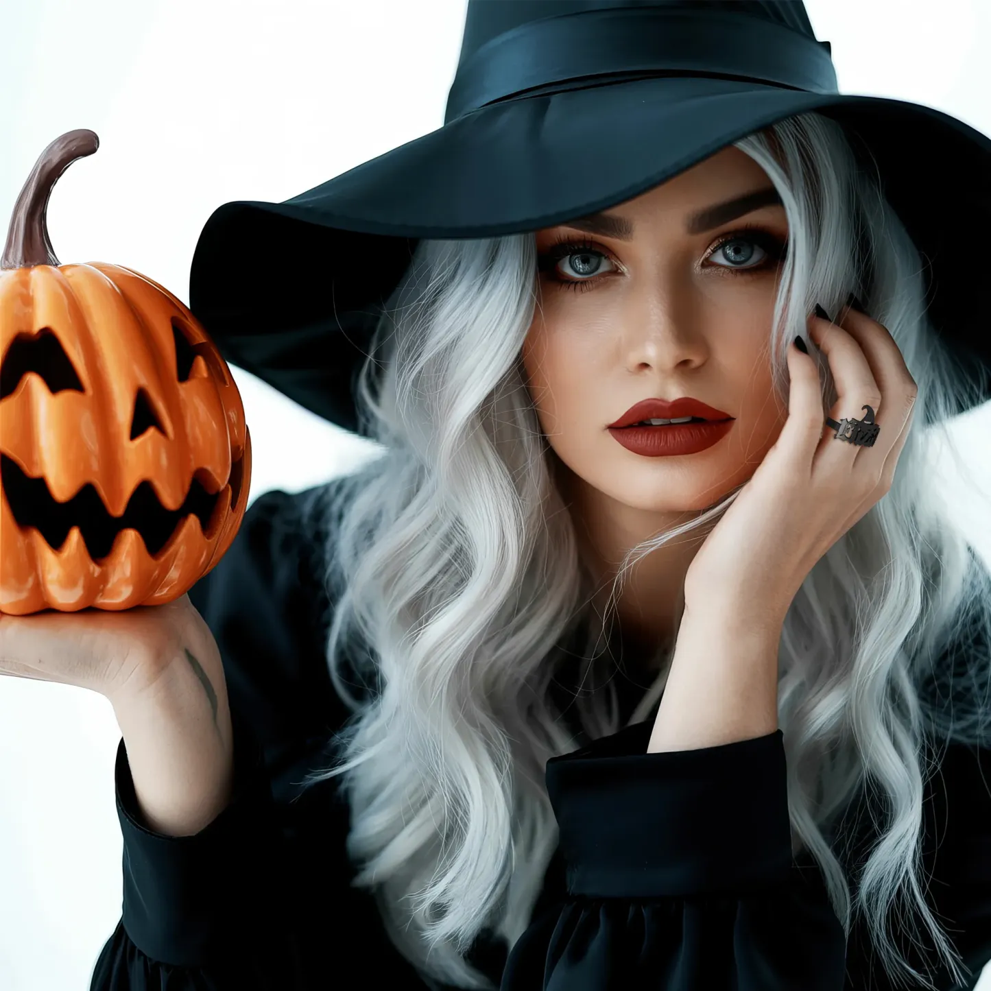 Personalized Halloween House Gothic Name Necklace and Witch Hat Name Ring Set