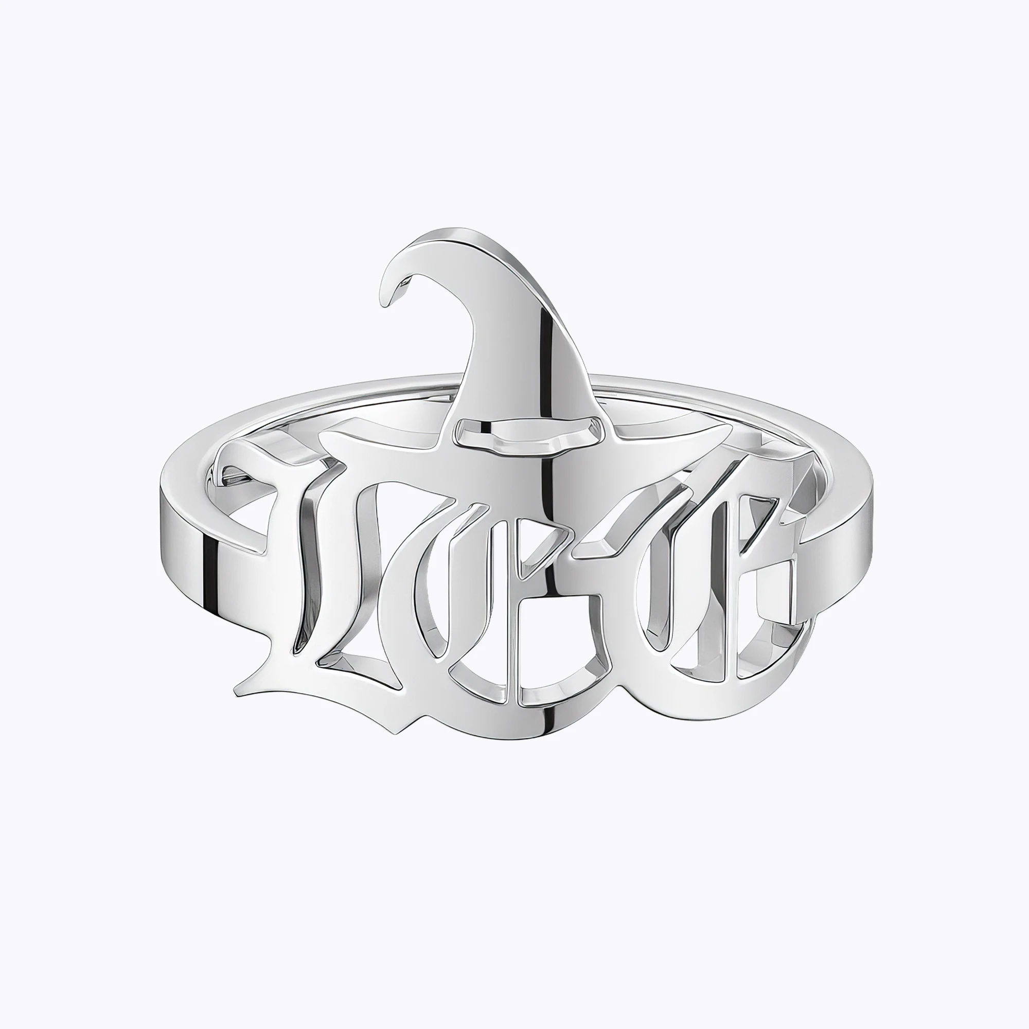 Personalized Halloween House Gothic Name Necklace and Witch Hat Name Ring Set