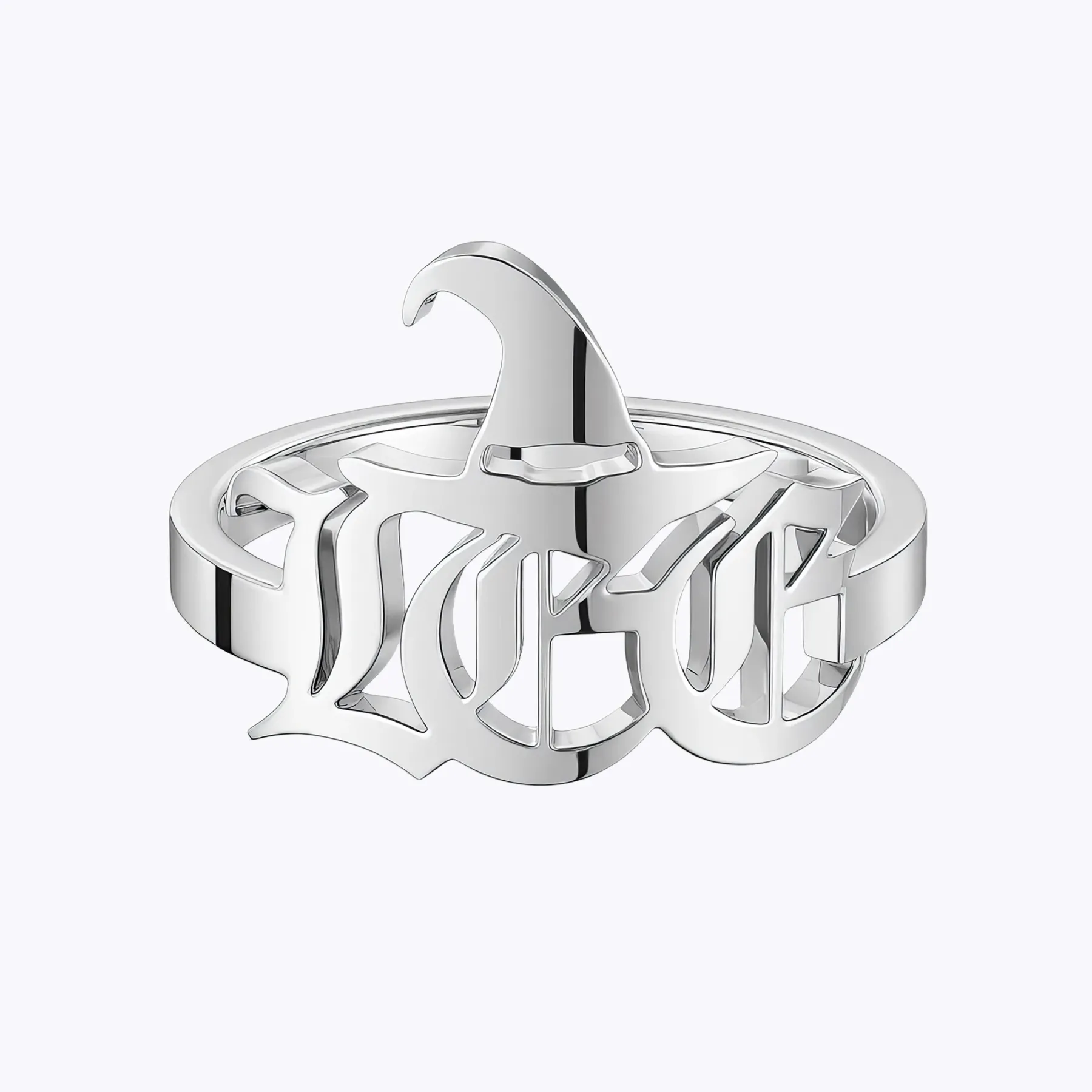 Personalized Halloween House Gothic Name Necklace and Witch Hat Name Ring Set